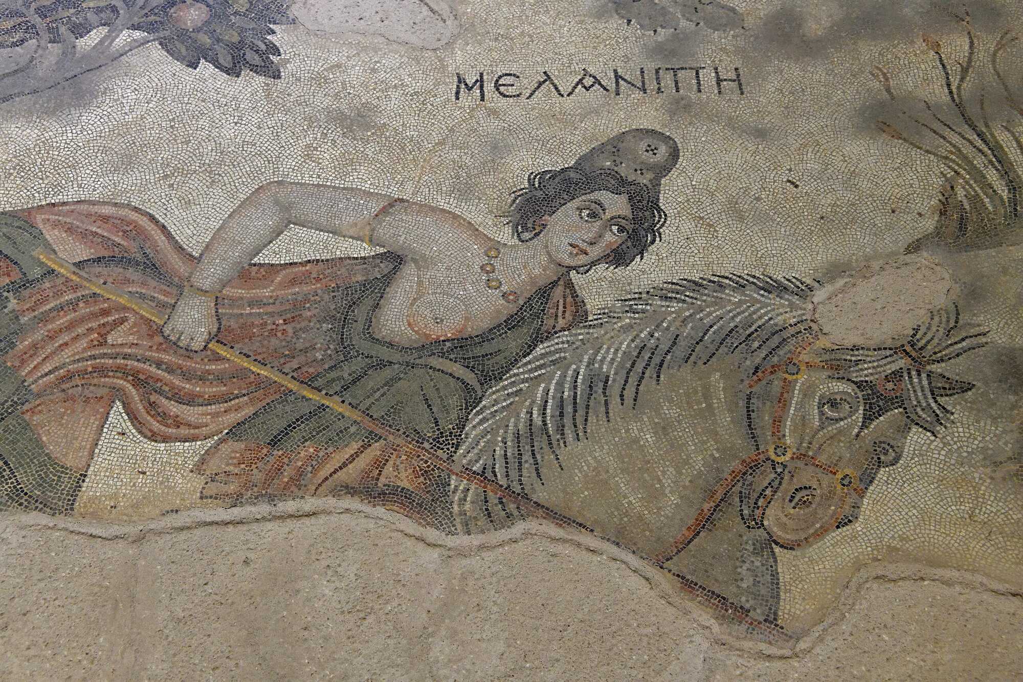 The Amazonian Melanippe on horseback, from a Roman villa mosaic