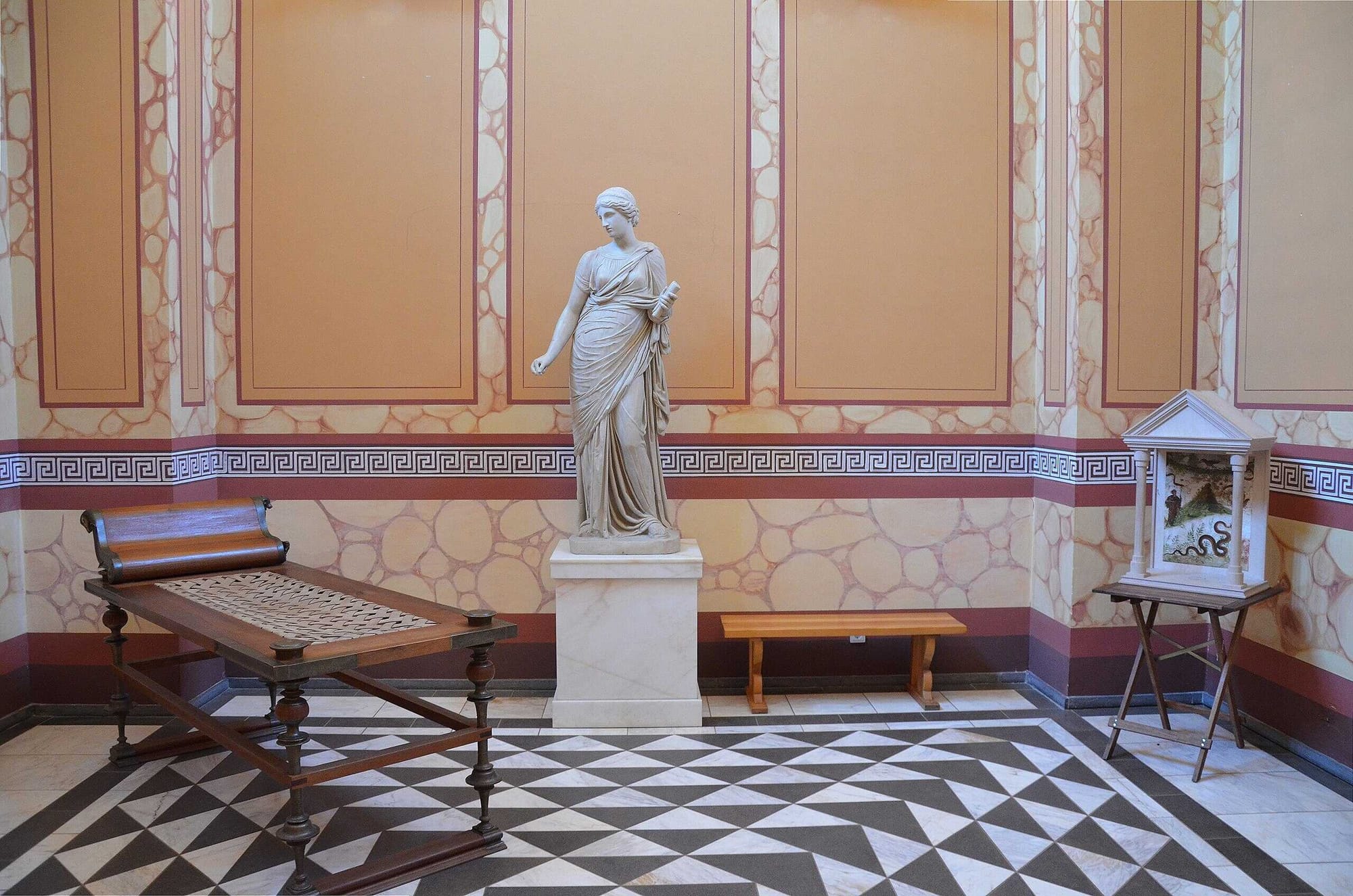 The reconstructed lararium, the sacred religious place of the house, Roman Villa Borg, Germany