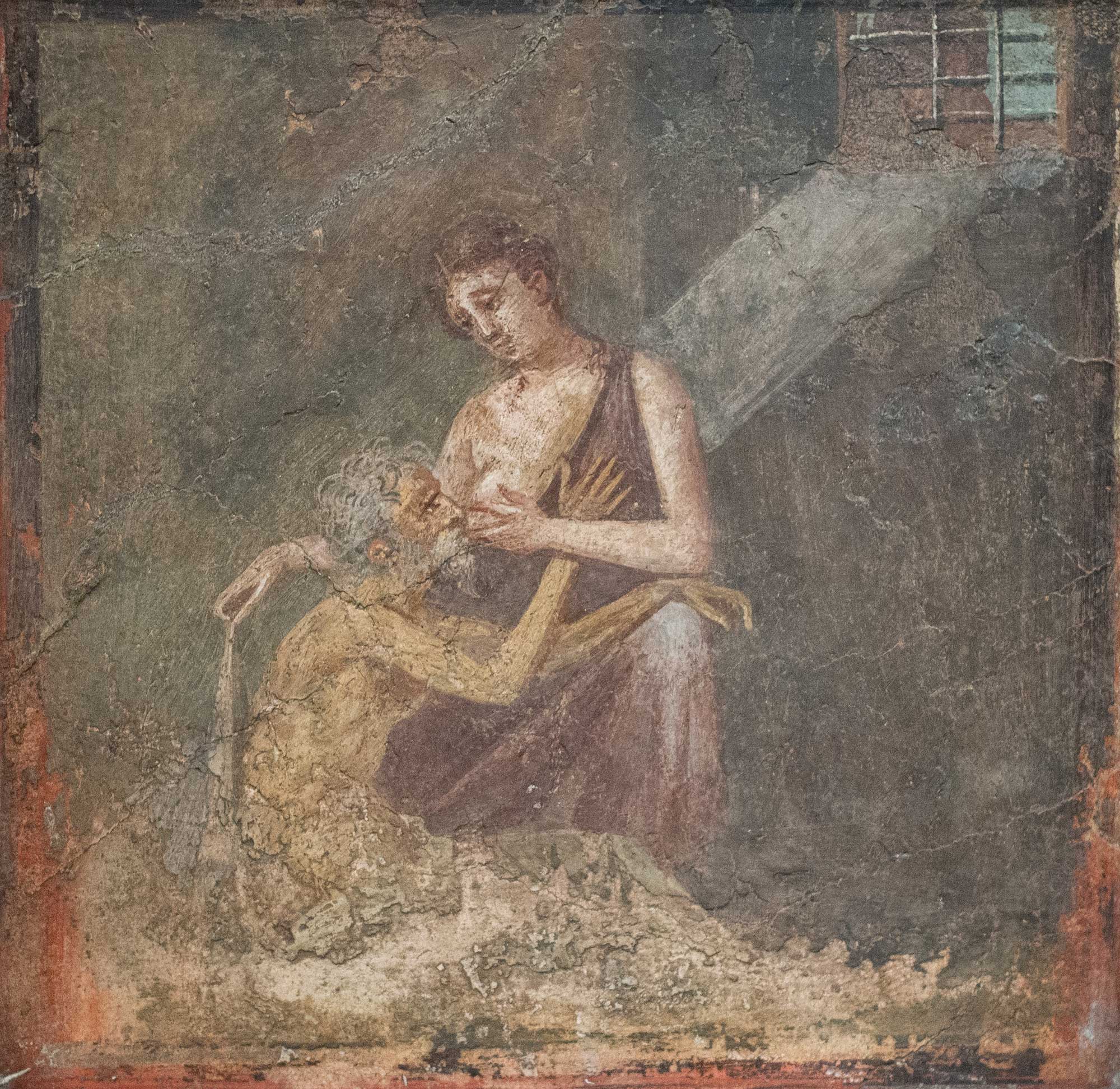 A fresco in Pompeii showcasing Cimon and Pero, a depiction of the Roman Charity from Ancient Rome