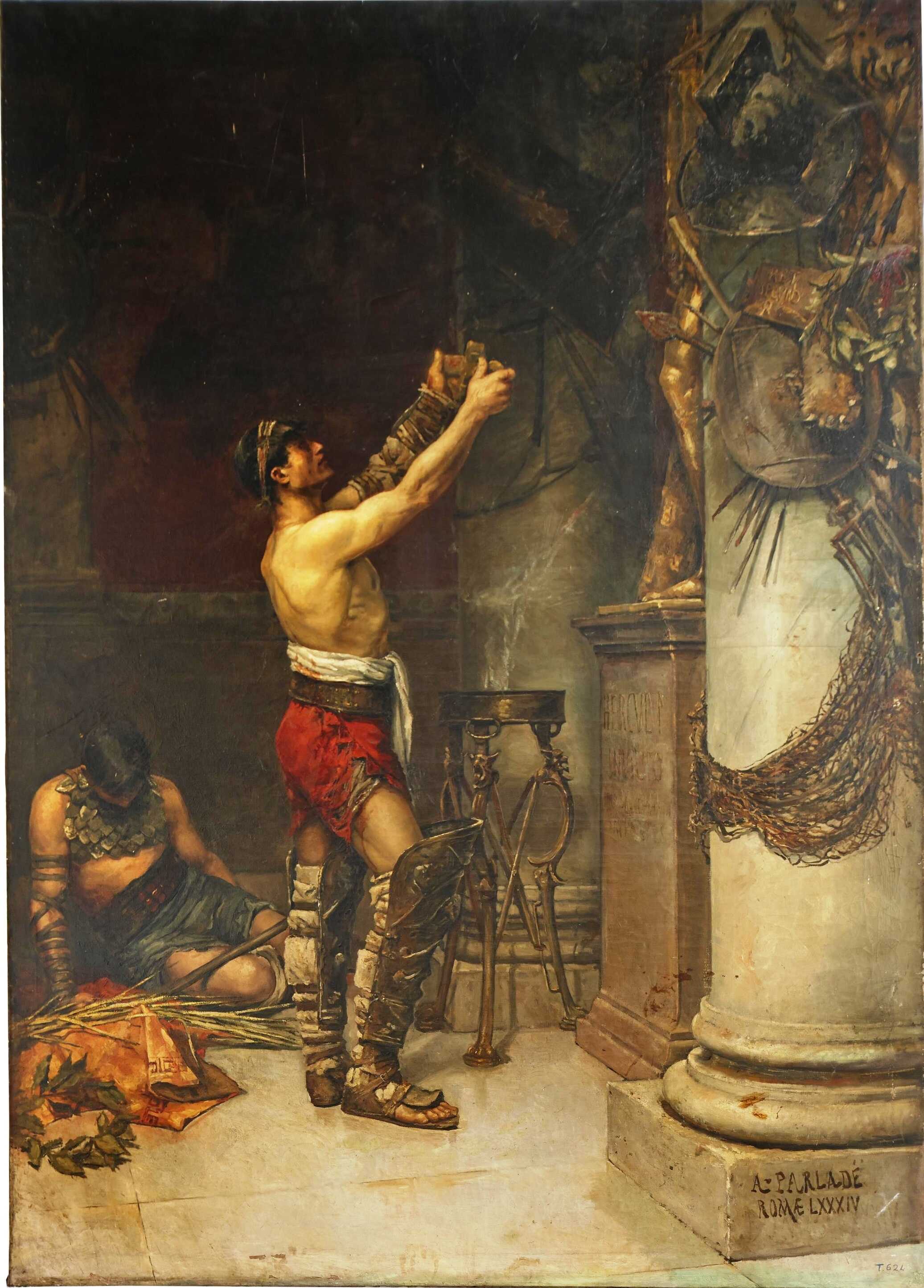 Andrés Parladé’s painting, representing a Roman gladiator offering his weapons to the guardian Hercules