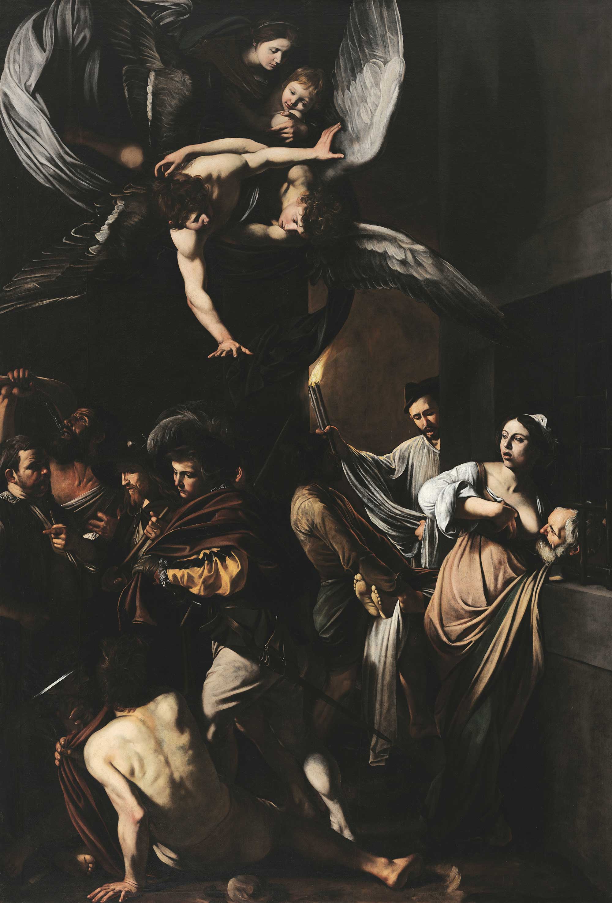 Caravaggio's painting, The Seven Works of Mercy, containing the Roman Charity scene on the bottom right