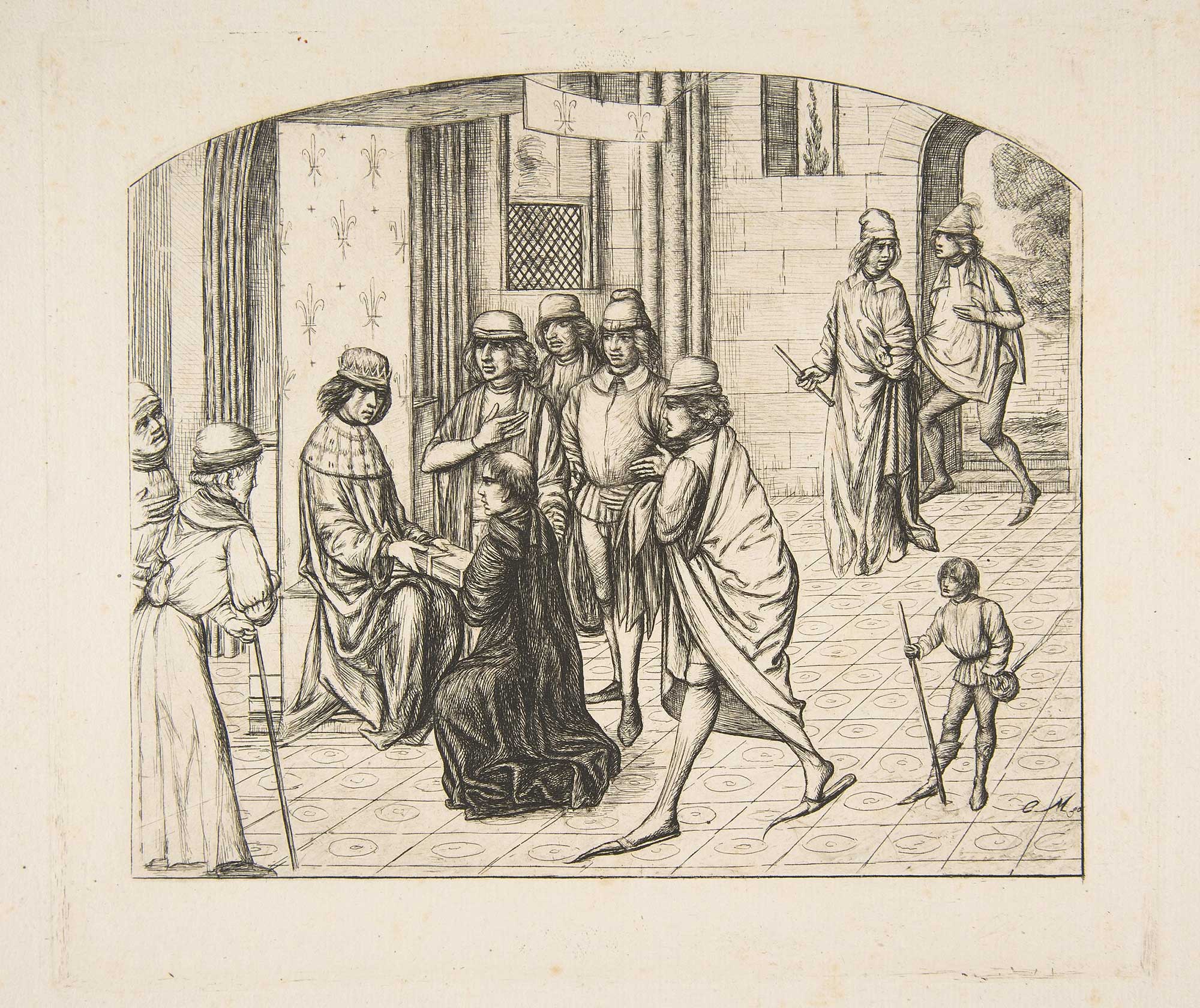 Charles Méryon's drawing of the Presentation of Valerius Maximus's works to King Louis XI 