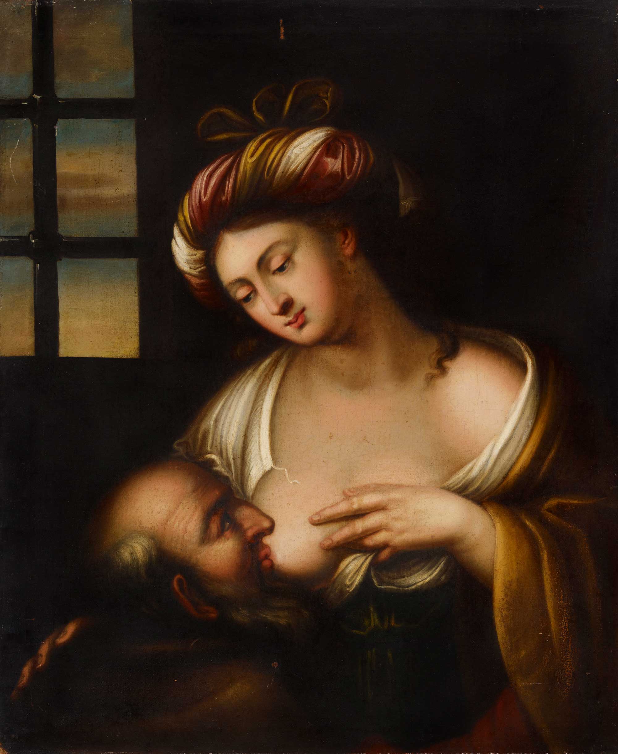 Cimon and Pero, or commonly known as Roman Charity, a painting by Francesco del Cairo, from the Finnish National Gallery