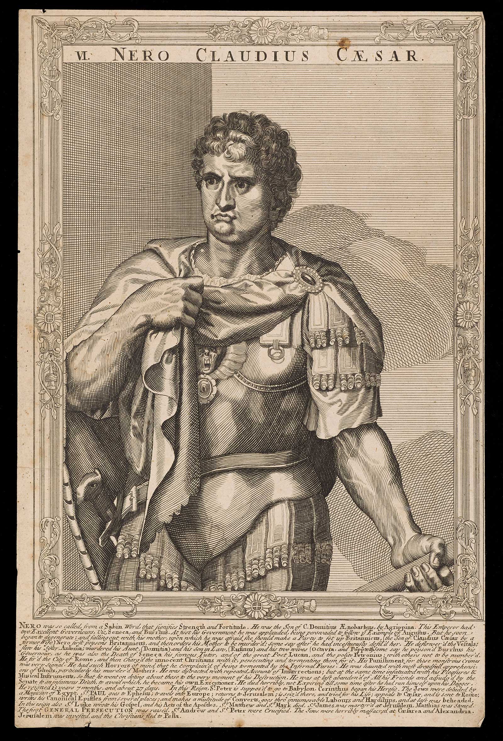Nero, Emperor of Rome, line engraving, from the Wellcome Collection