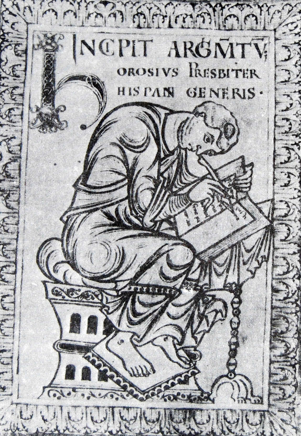 Paulo Orosio represented in a miniature belonging to the codex of Saint-Epure