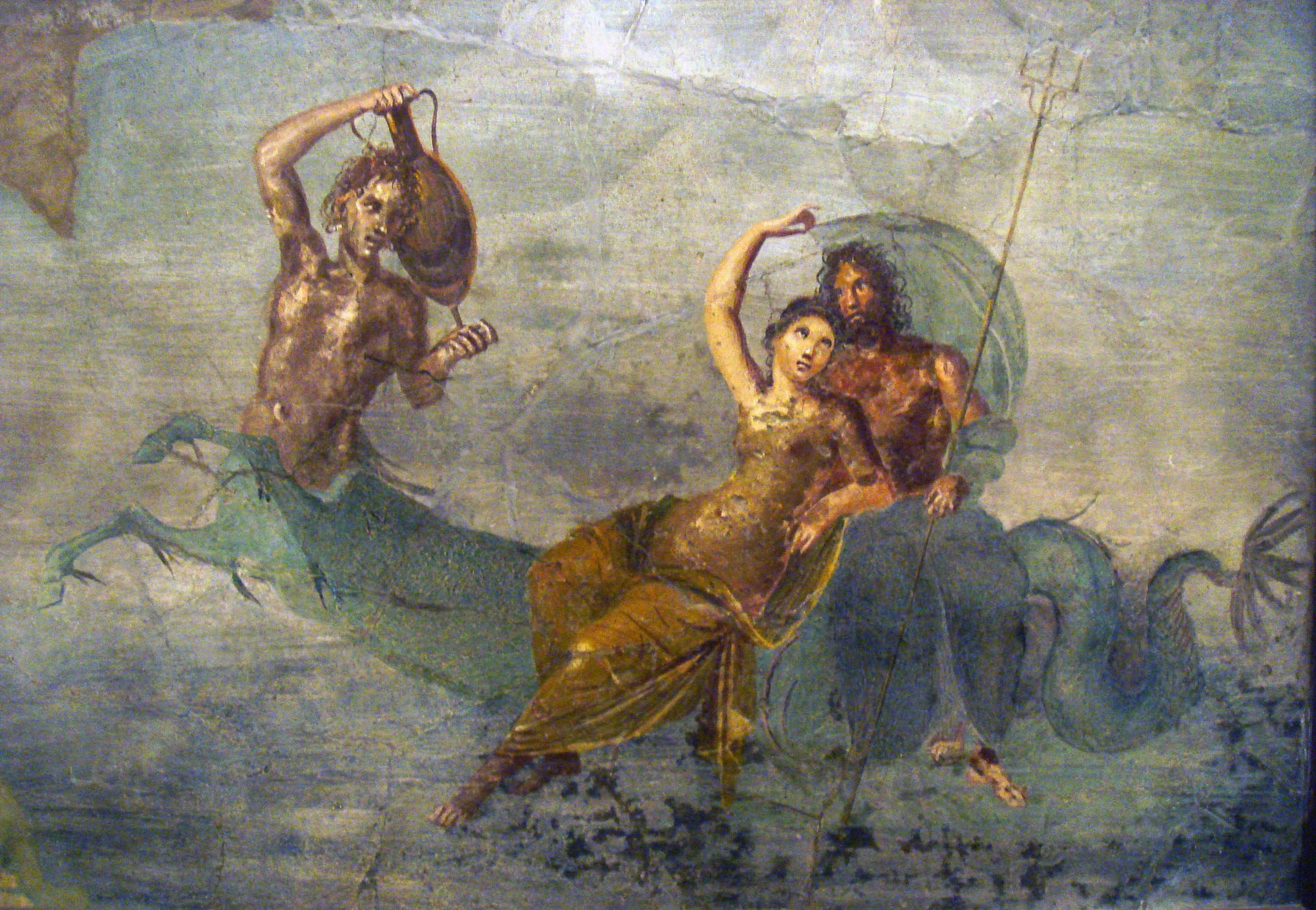 Poseidon and Amphitrite, in an Ancient Roman fresco in Pompeii