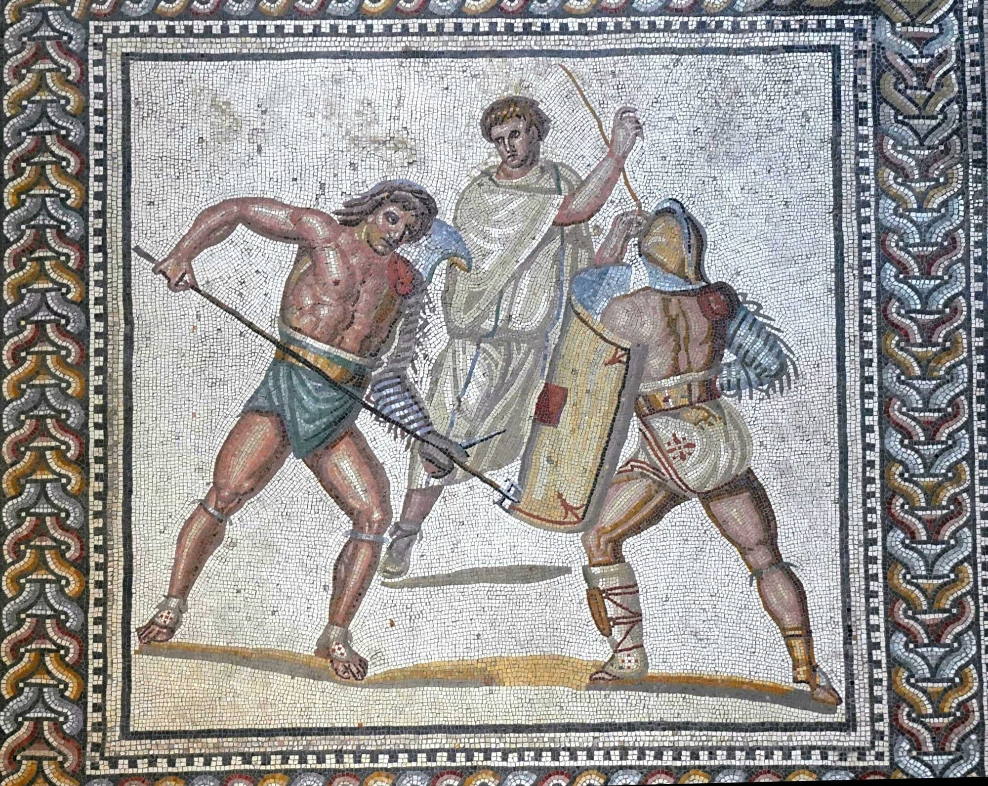 Roman mosaic depicting gladiatorial combat, found in the Nennig Roman Villa