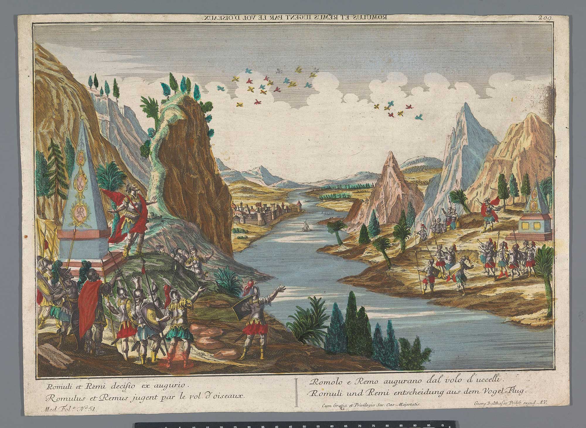 Romulus and Remus are looking for an omen in a flight of birds, the number of birds determines which of the twins has the right to establish a city and give it its name