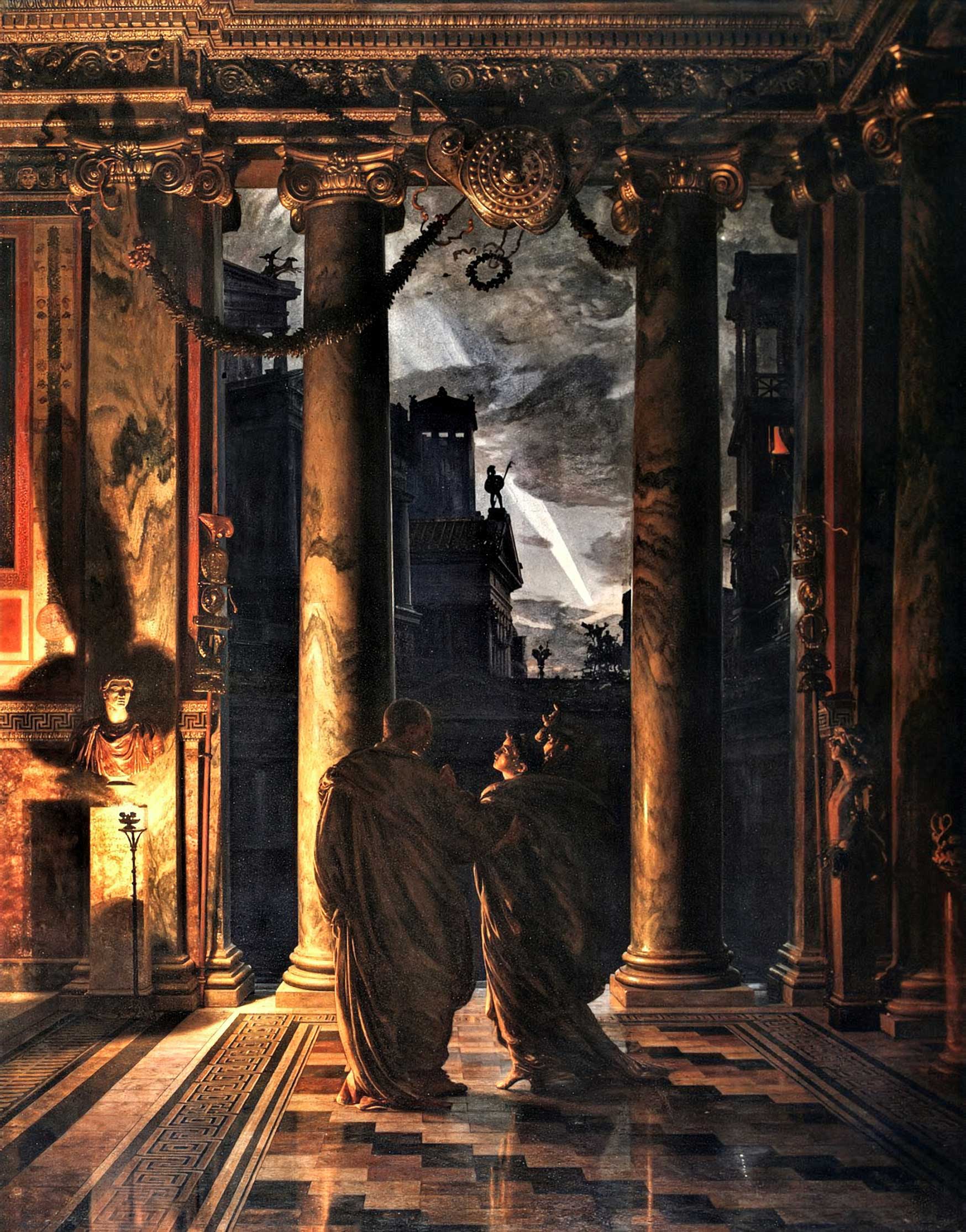 The Ides of March painting, by Edward John Poynter, where Caesar's wife Calpurnia sees a comet