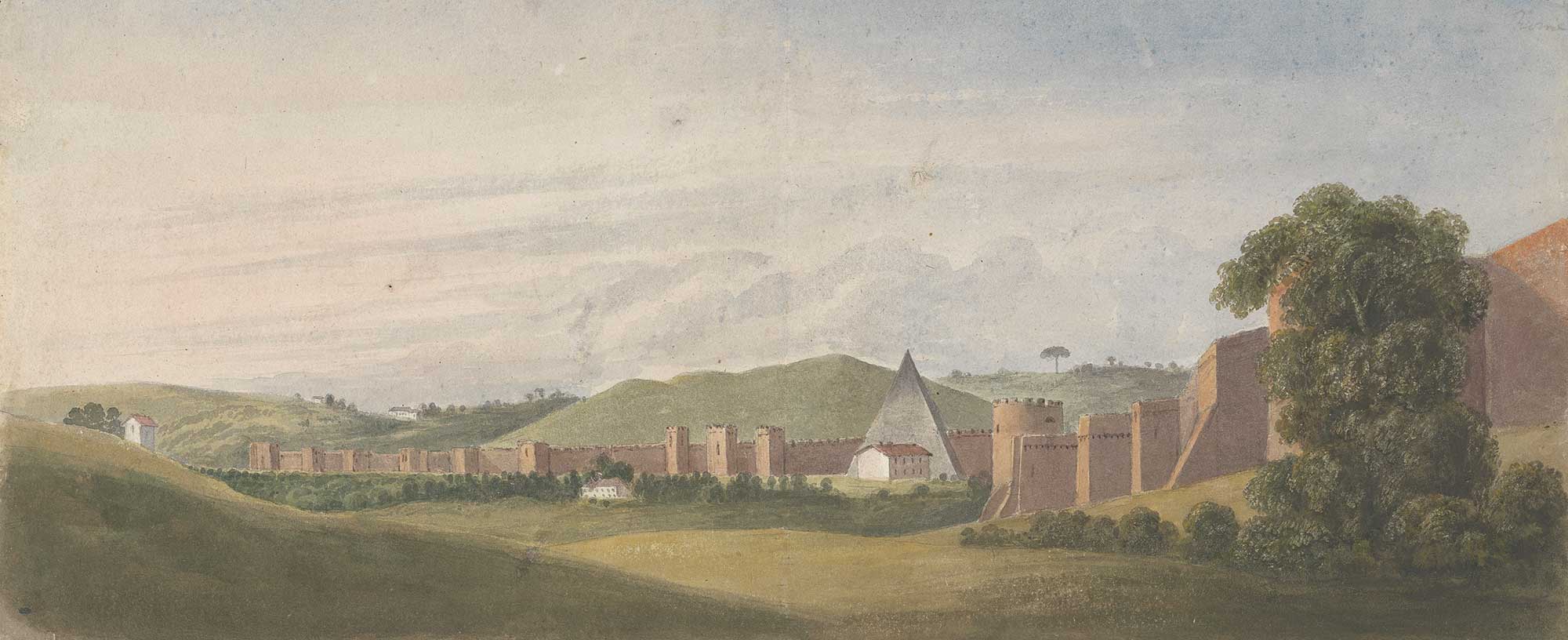 Walls of Rome, The Aurelian Wall, with the Pyramid of Cestius, a painting by Isaac Weld