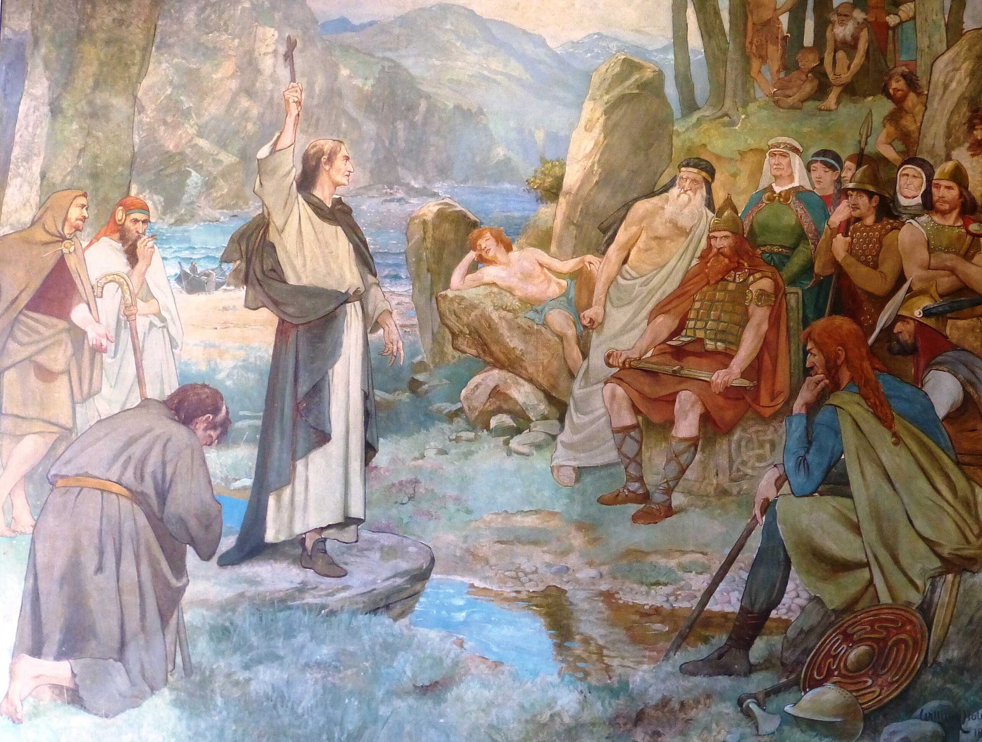 William Hole's painting of Saint Columba converting King Brude of the Picts to Christianity