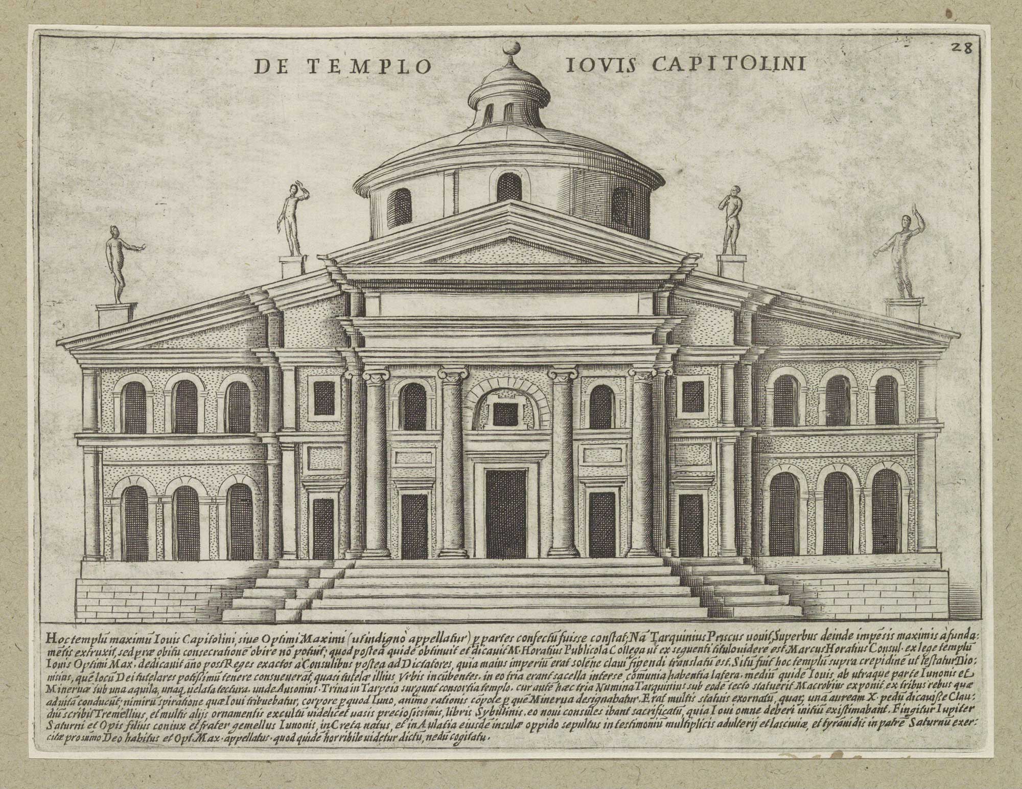 A gravure of the Iovis Capitolini, the Temple of Jupiter Optimus Maximus in the Capitoline Hill in Rome, by Giacomo Lauro and Giacomo Mascardi