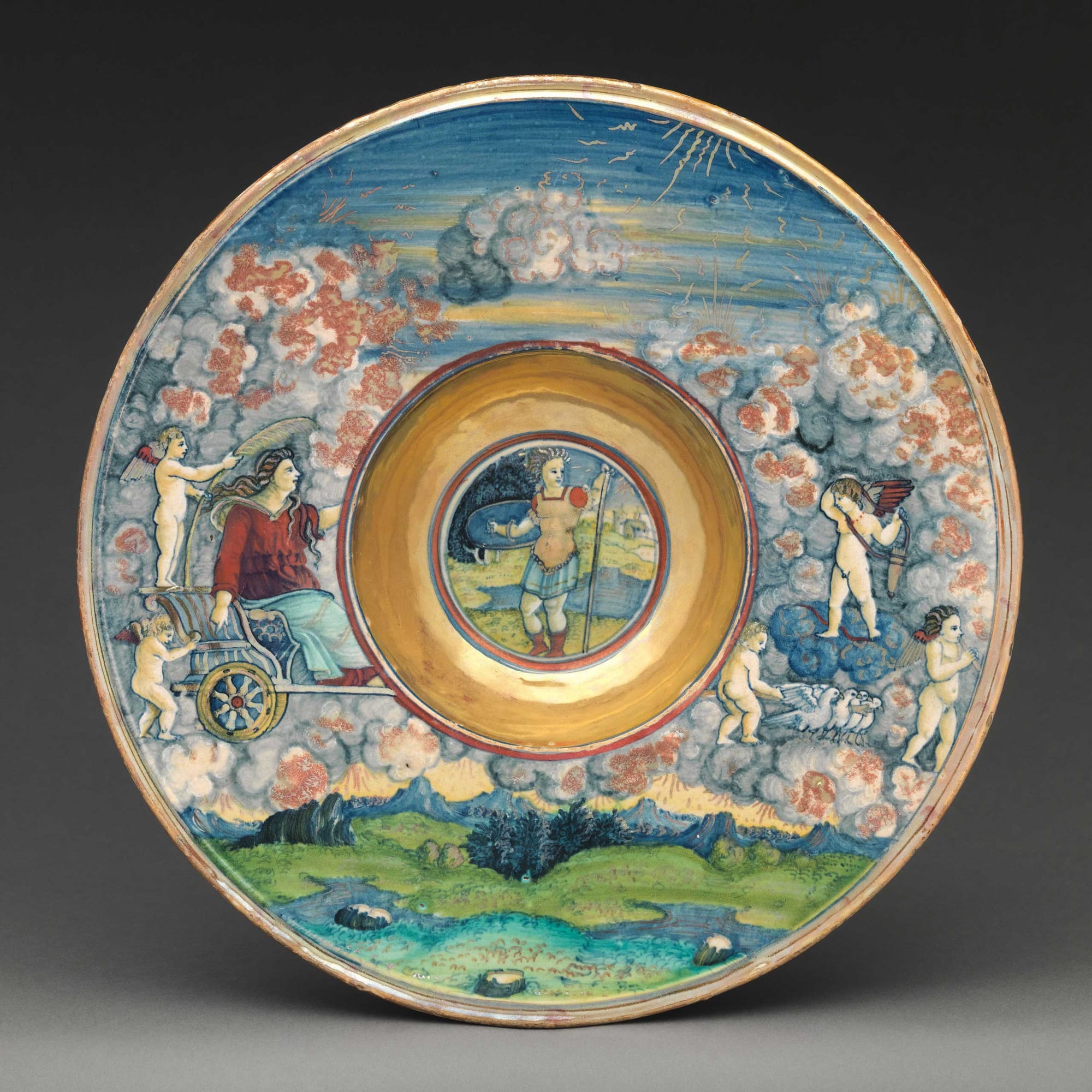 Wide-rimmed bowl depicting figures from Virgil's Aeneid