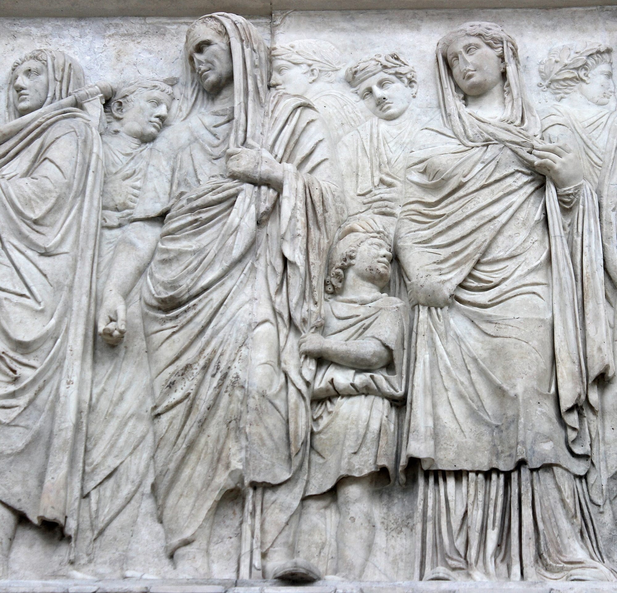 Bas-reliefs of the Ara Pacis. Marcus Vipsanius Agrippa with his sister Vipsania Polla.