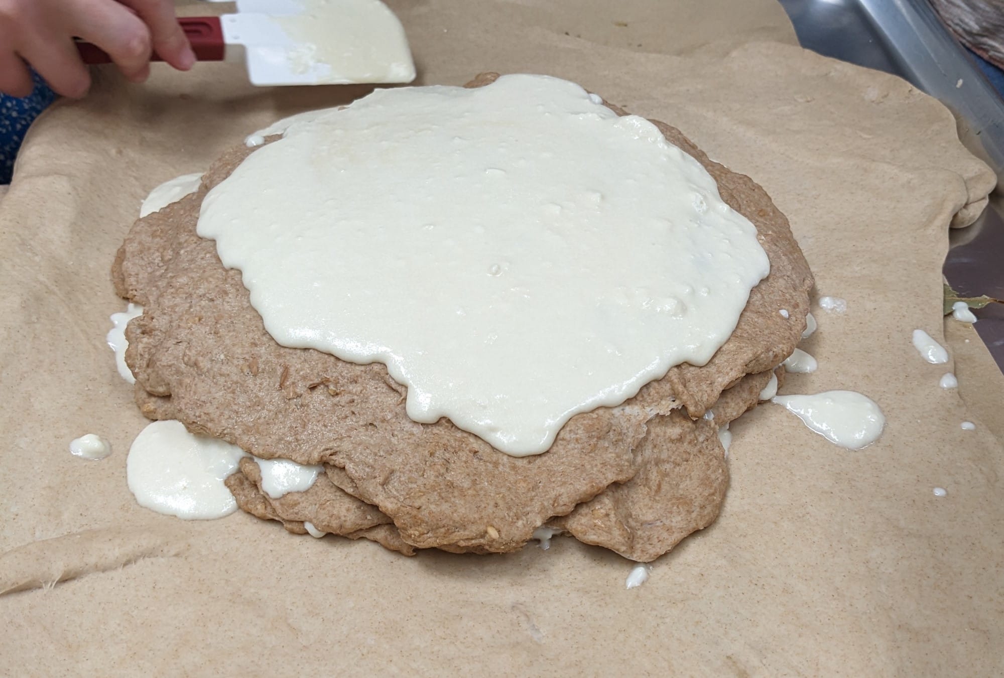 Overly wet cheese mixture in the full-sized placenta.