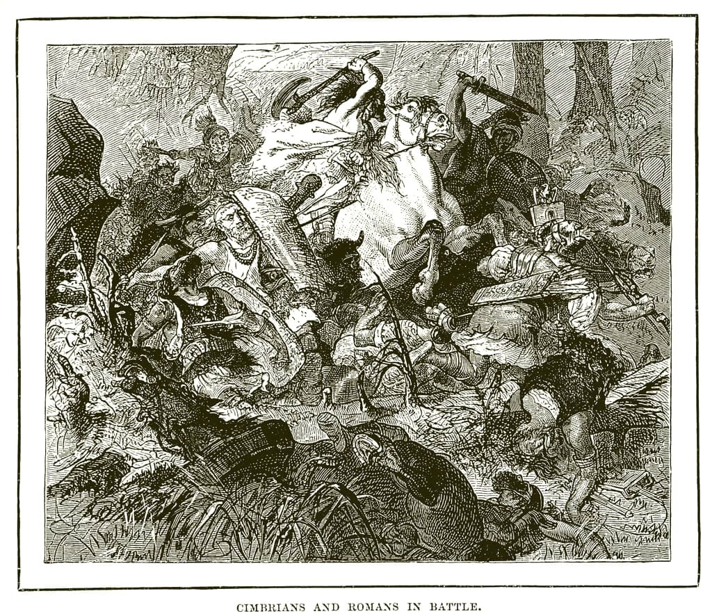 Cimbrians and Romans in battle (Cassell's Illustrated Universal History, vol. 3, 1882)