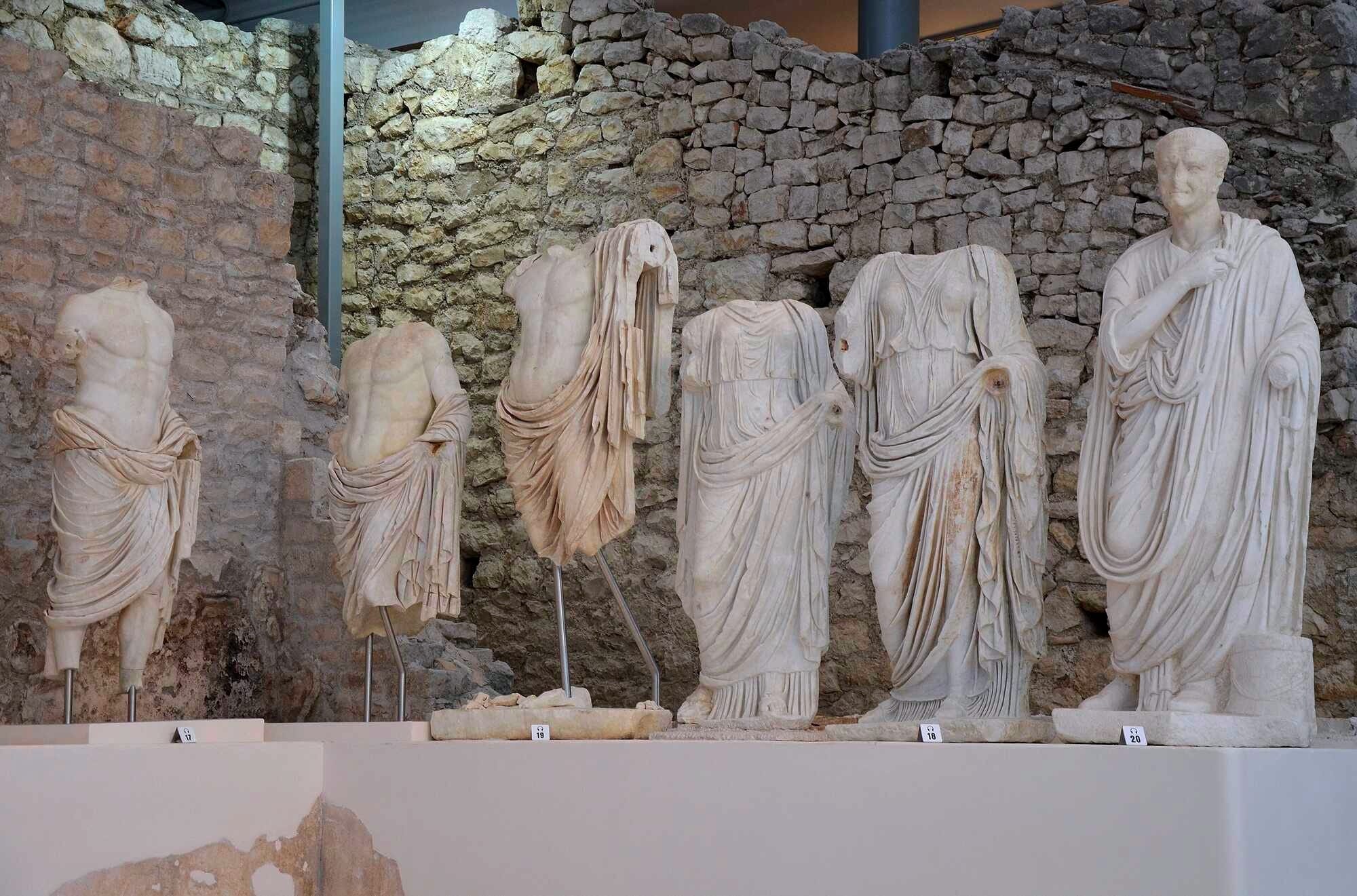 	From left to right: Germanicus, Drusus, Claudius, Agrippina the Elder, Agrippina the Younger, Vespasian, Archaeological museum Narona, Vid, Croatia