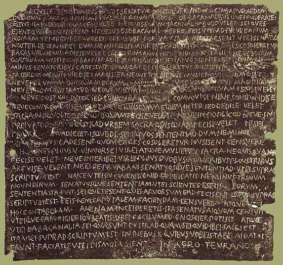 The reproduction of the inscription of the senatorial decree concerning the Bacchanalia
