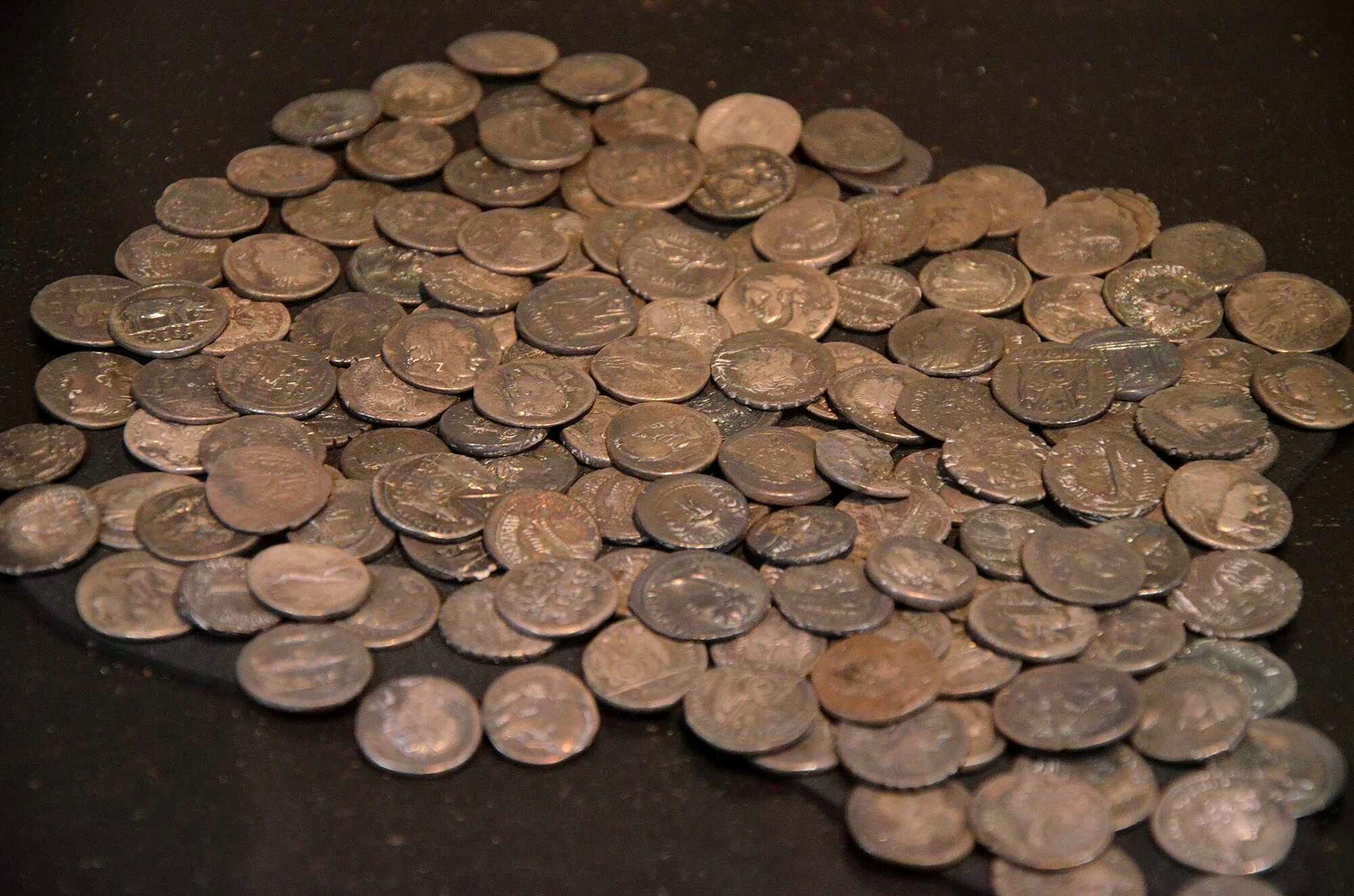 Cache of silver dinarii discovered in 1987 on the site of the Battle of Teutoburg Forest, Museum und Park Kalkriese, Germany