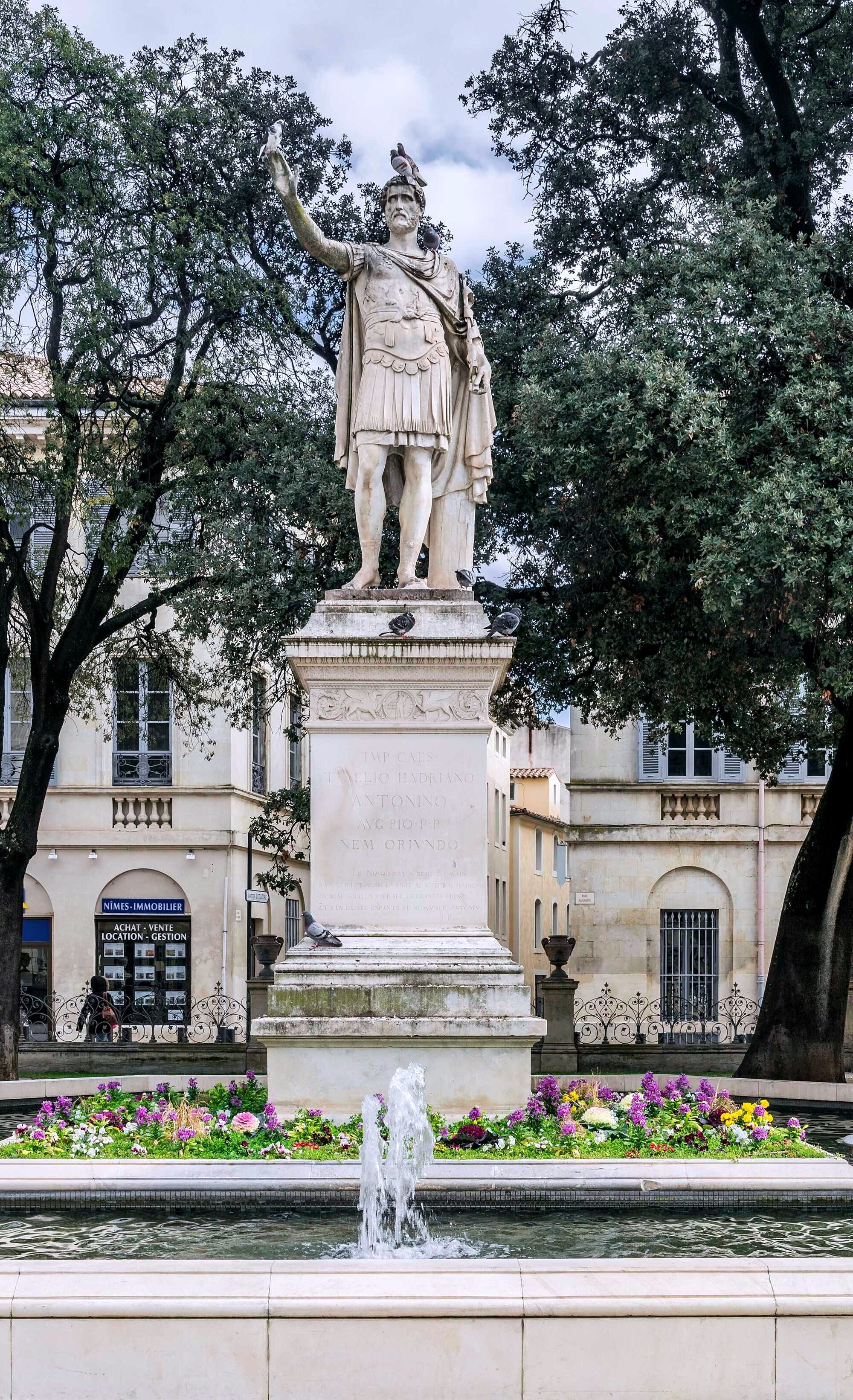 Statue of Antoninus Pius at Square Antonin in Nîmes, Gard, France