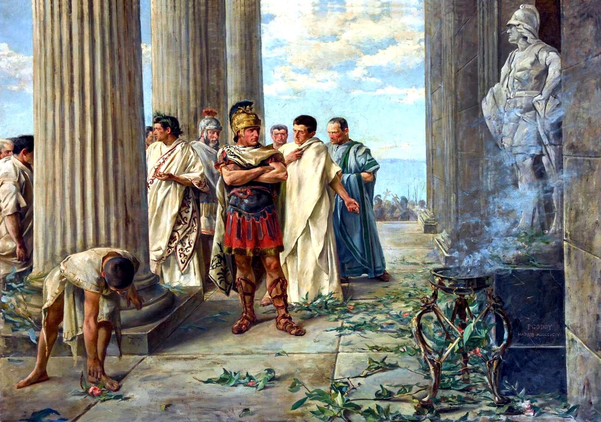 Painting of Caesar in front of Alexander's statue