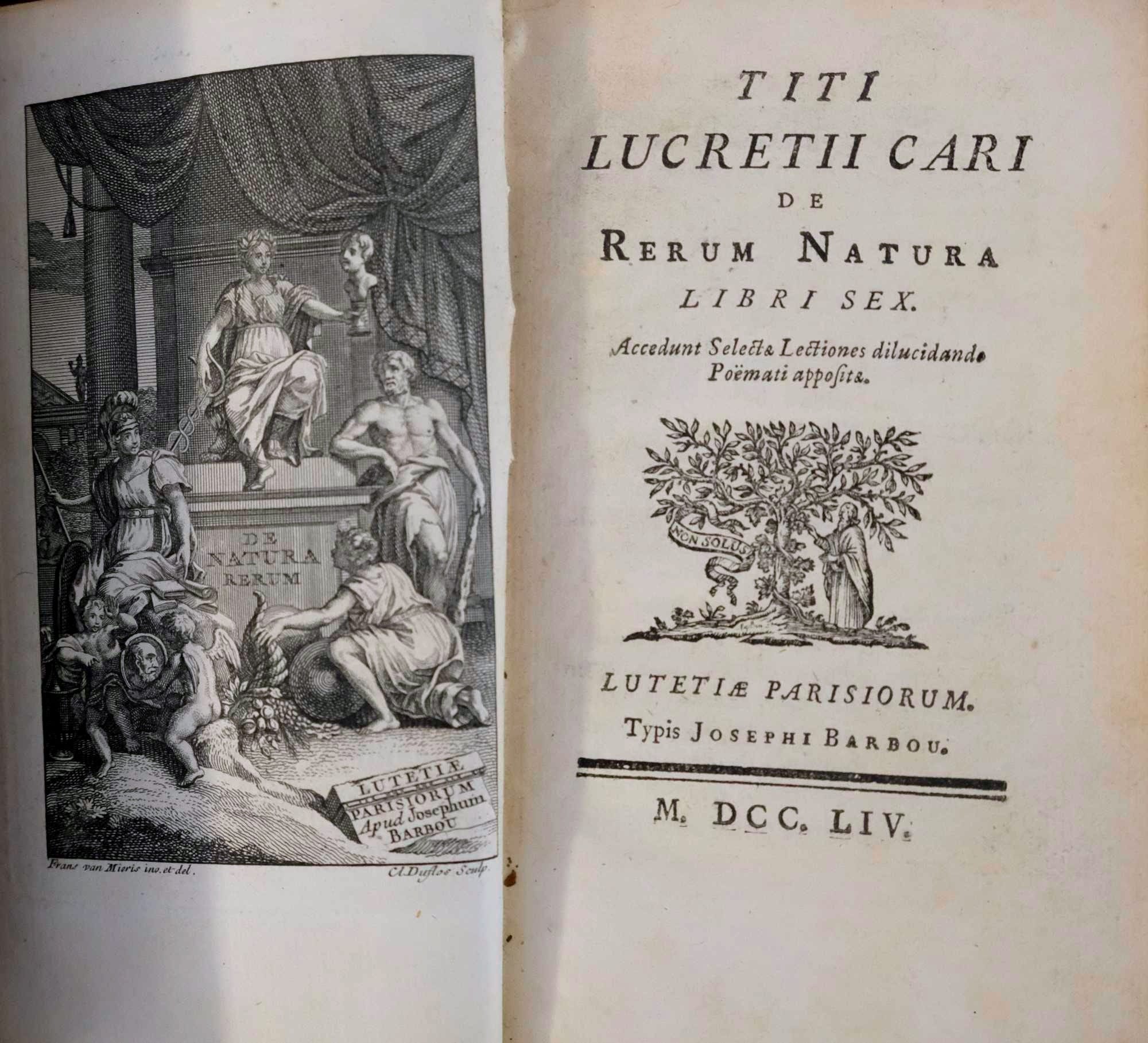 Frontispiece of a 1754 copy of "De Rerum Natura.