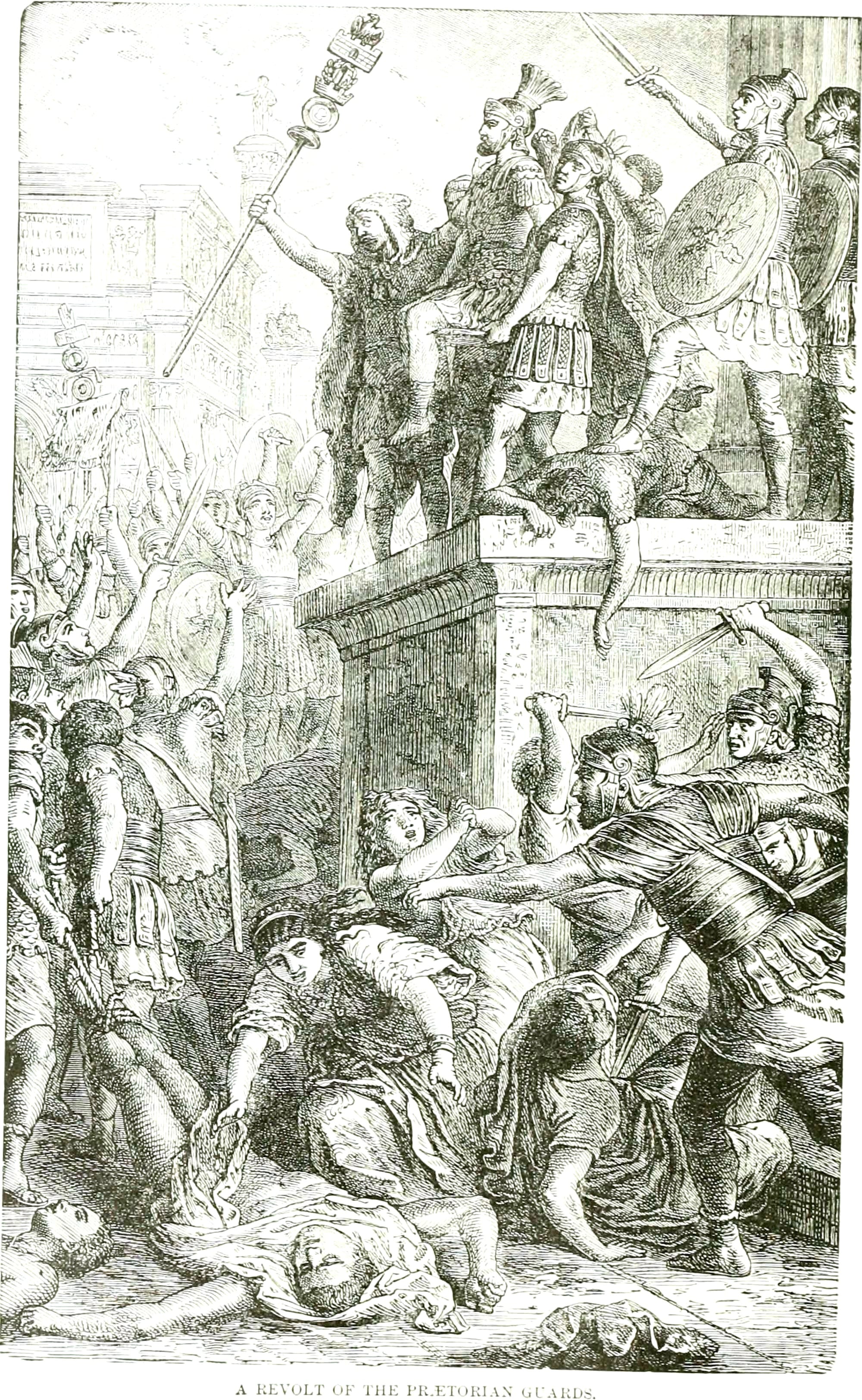 A revolt of the praetorian guards. Drawn by H. Leutemann 