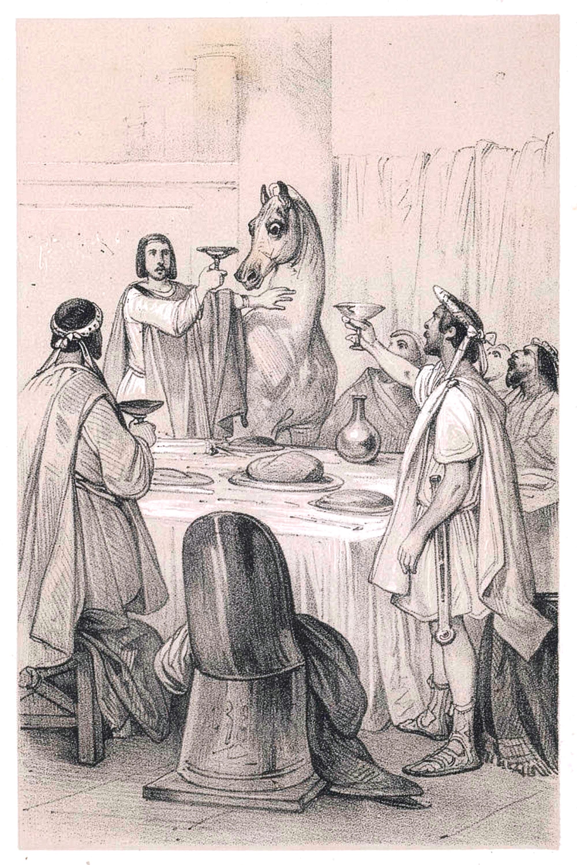 Drawing of Caligula and Incitatus by Jean Victor Adam (1801–1867)