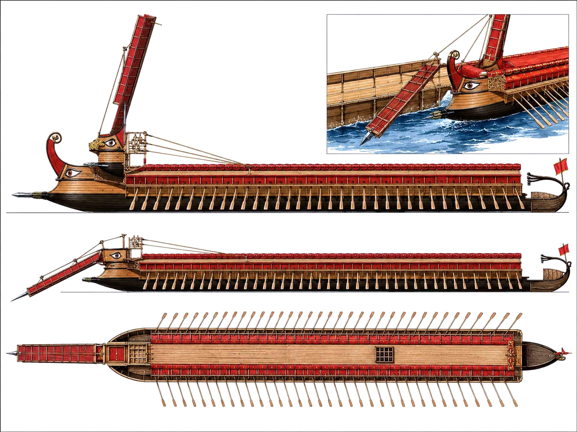 Reconstruction of a Roman ship equipped with a Corvus