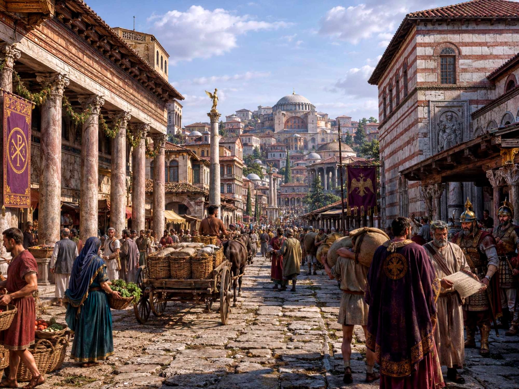A possible representation of the life of Constantinople, where goods, officials, soldiers, and citizens all formed part of the capital’s central role in sustaining the Eastern Roman Empire