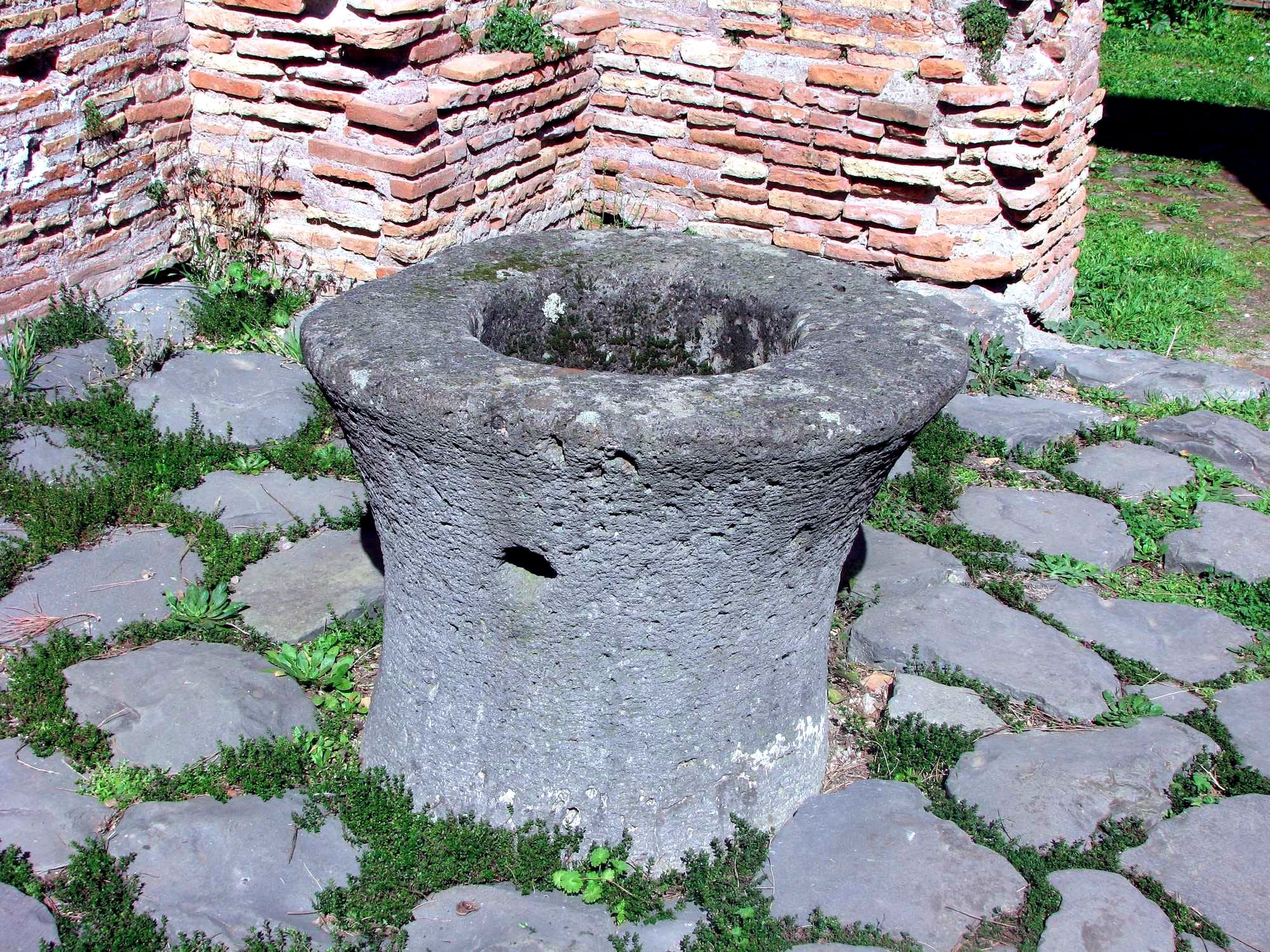 Horse- or mule-driven ancient roman dough making machine (Kneader) at Caseggiato dei Molini in Ostia Antica. Not to be confused with the flour mills nearby.