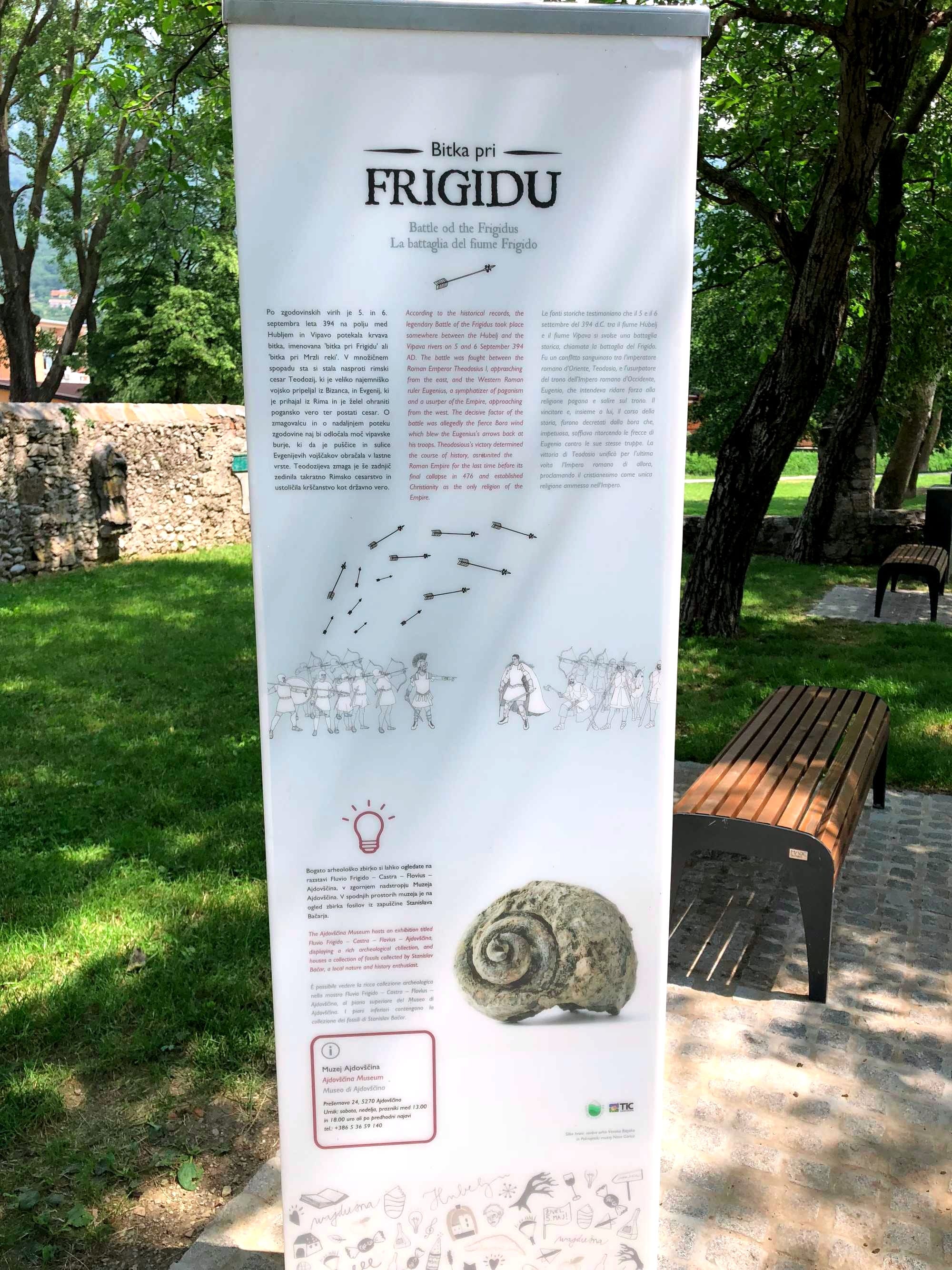 Information panel relating the battle of the Frigidus and the essential role of the wind