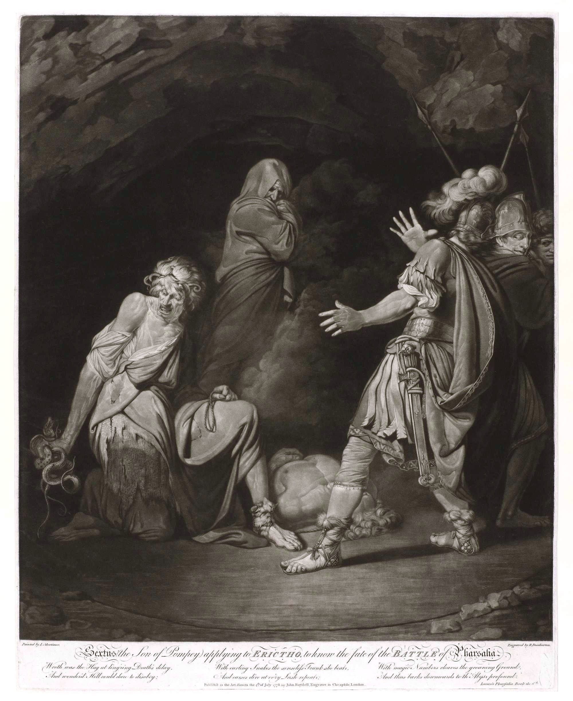  John Hamilton Mortimer,(1740-1779). Sextus the son of Pompey applying to Erictho, to know the fate of the Battle of Pharsalia
