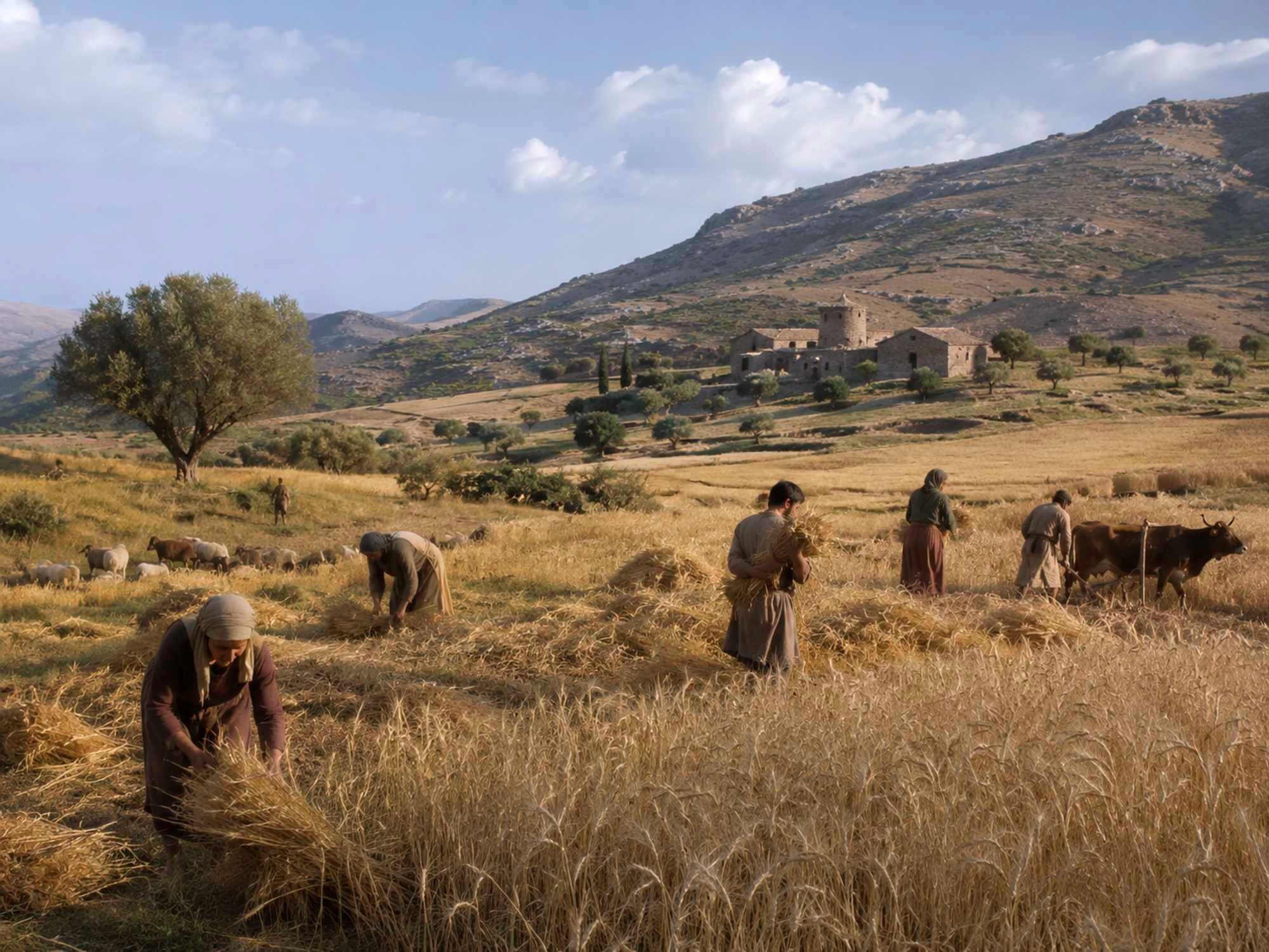This reconstruction evokes the agrarian world of Anatolia, whose fields, labor, and local resilience helped support the reduced Eastern Roman Empire in the centuries of crisis and recovery.