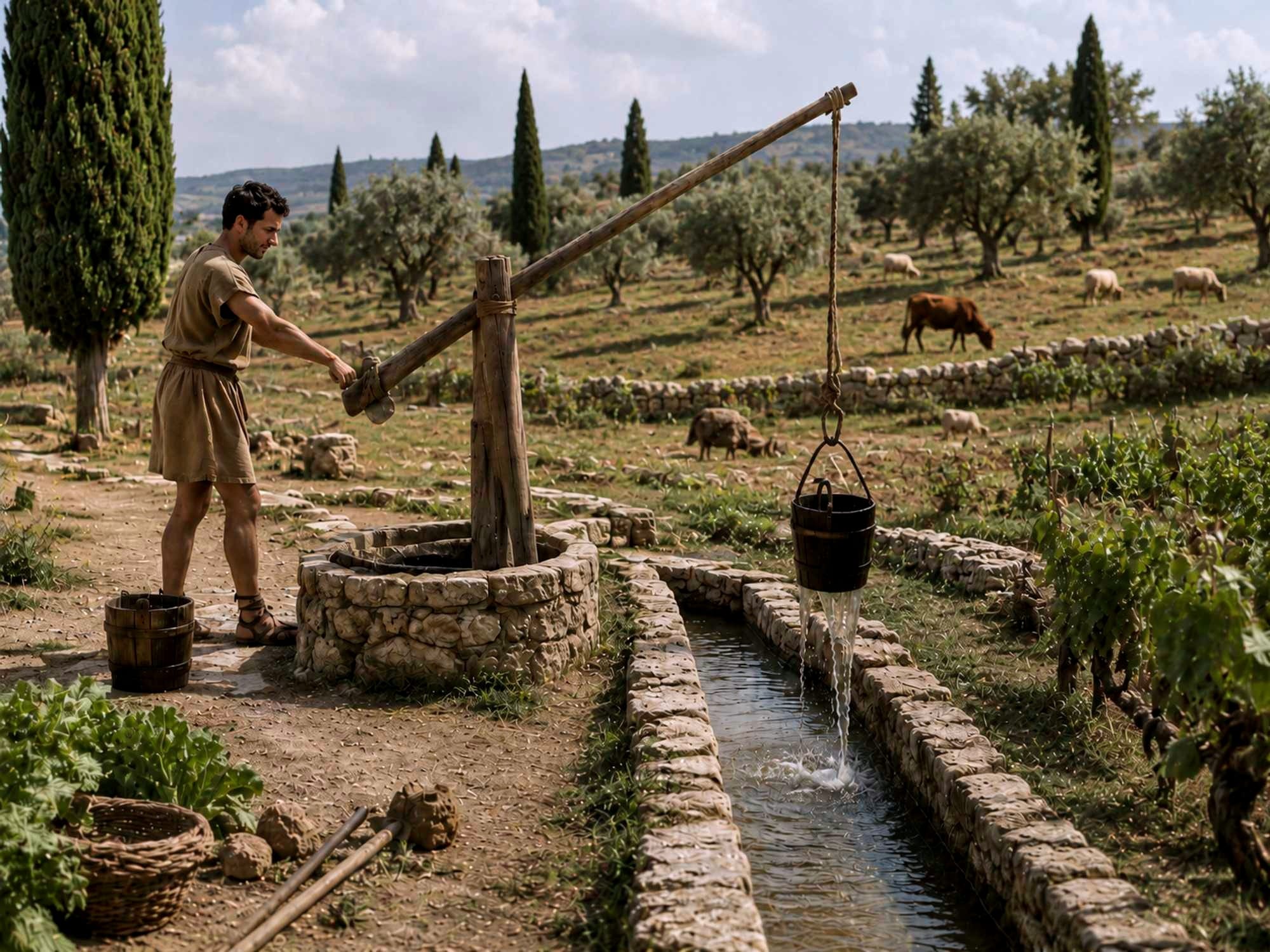 A possible representation of the use of a  shaduf  for water-lifting