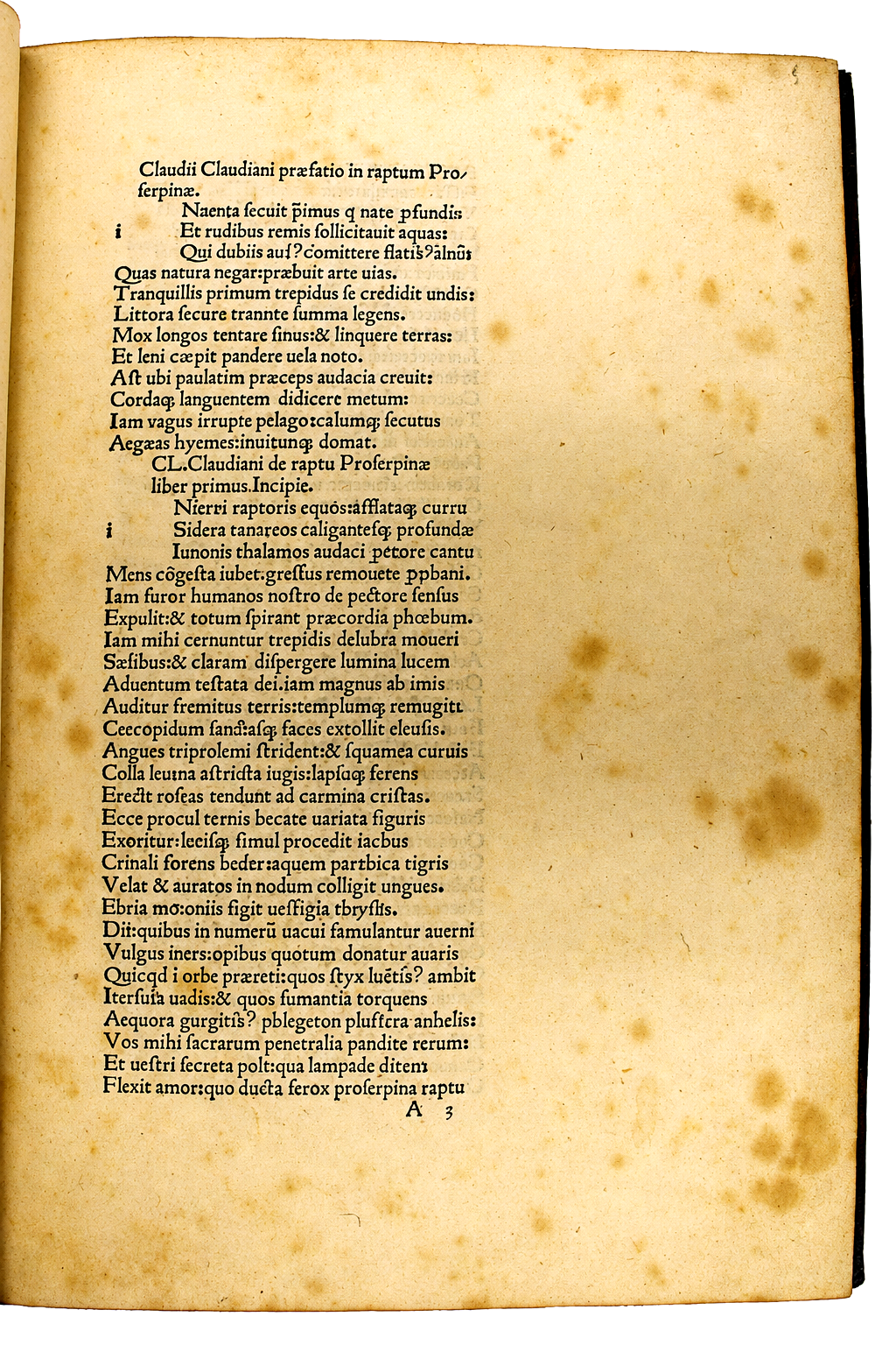 The beginning of the poem “De raptu Proserpinae".