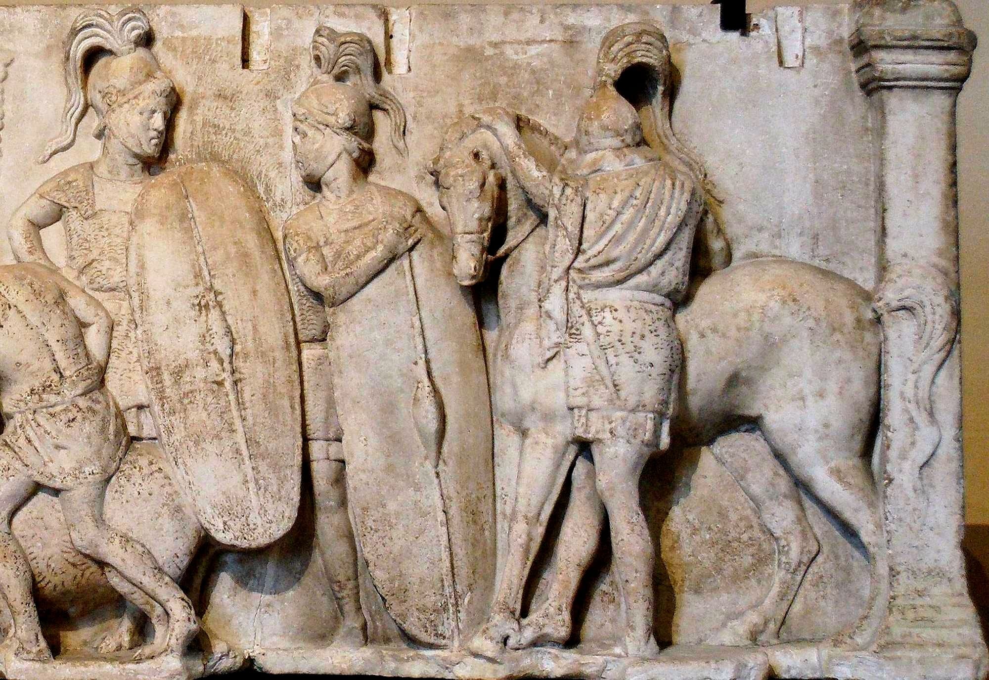 Sacrifice scene during a census: Right part of a plaque from the Altar of Domitius Ahenobarbus known as the “Census frieze”. Marble, Roman artwork of the late 2nd century BC. From the Campo Marzio, Rome.
