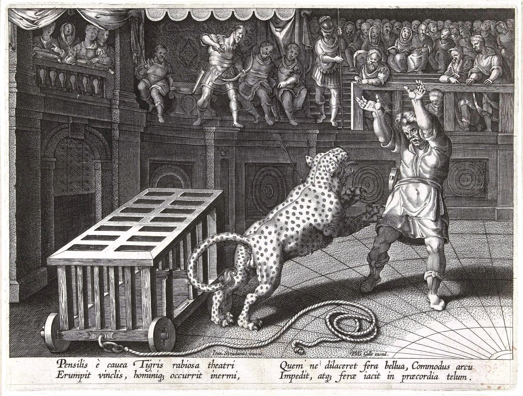 Emperor Commodus kills a leopard with an arrow