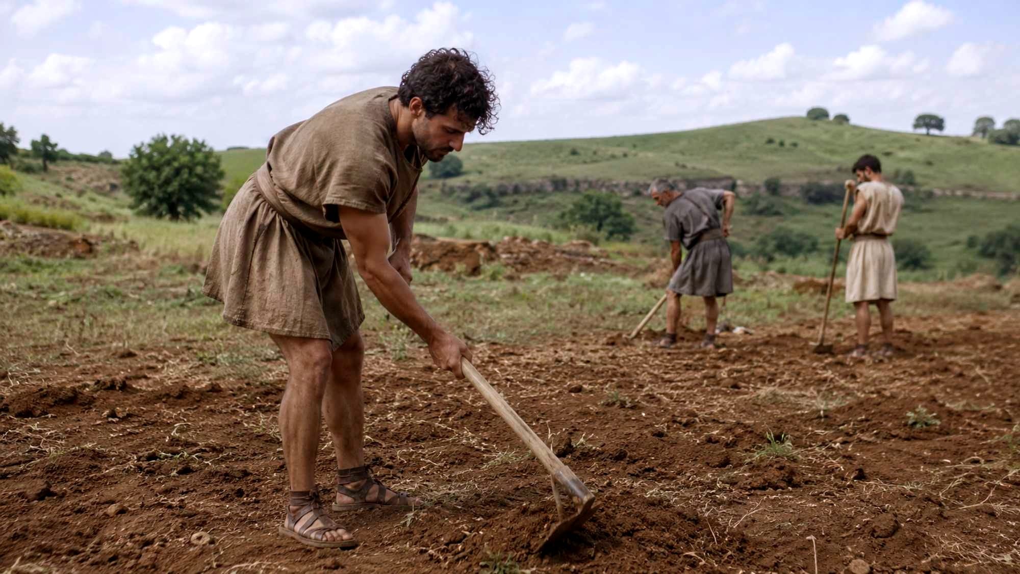 A possible representation of farm workers on the field.