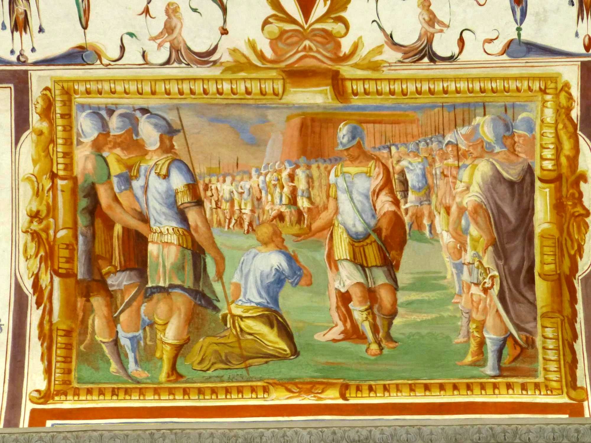 Castiglione del Lago-Umbria. Corgna palace. Fresco showing the Battle of Lake Trasimene by an unknown artist ( detail )