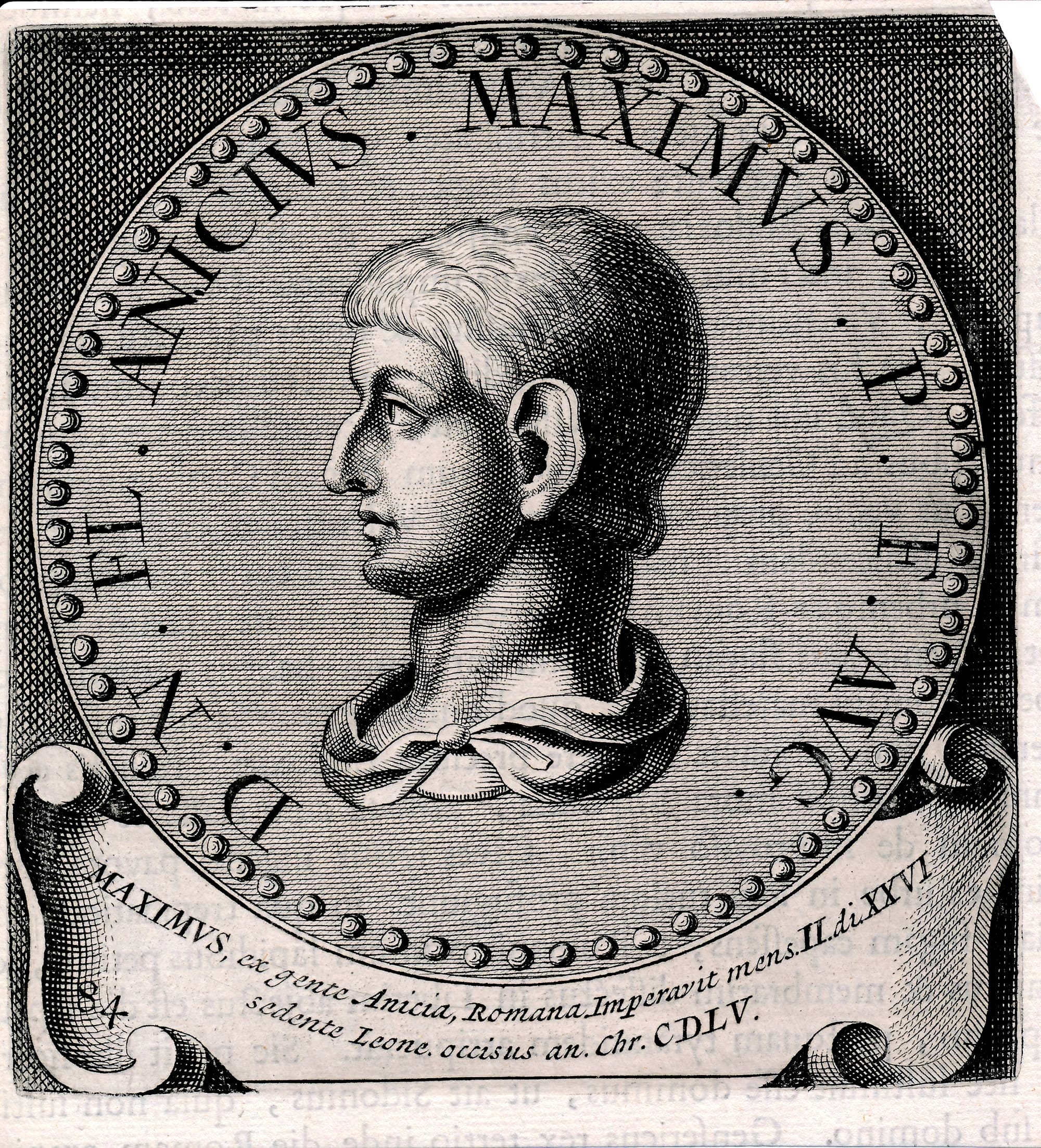 Engraving in a medallion of Petronius Maximus.
