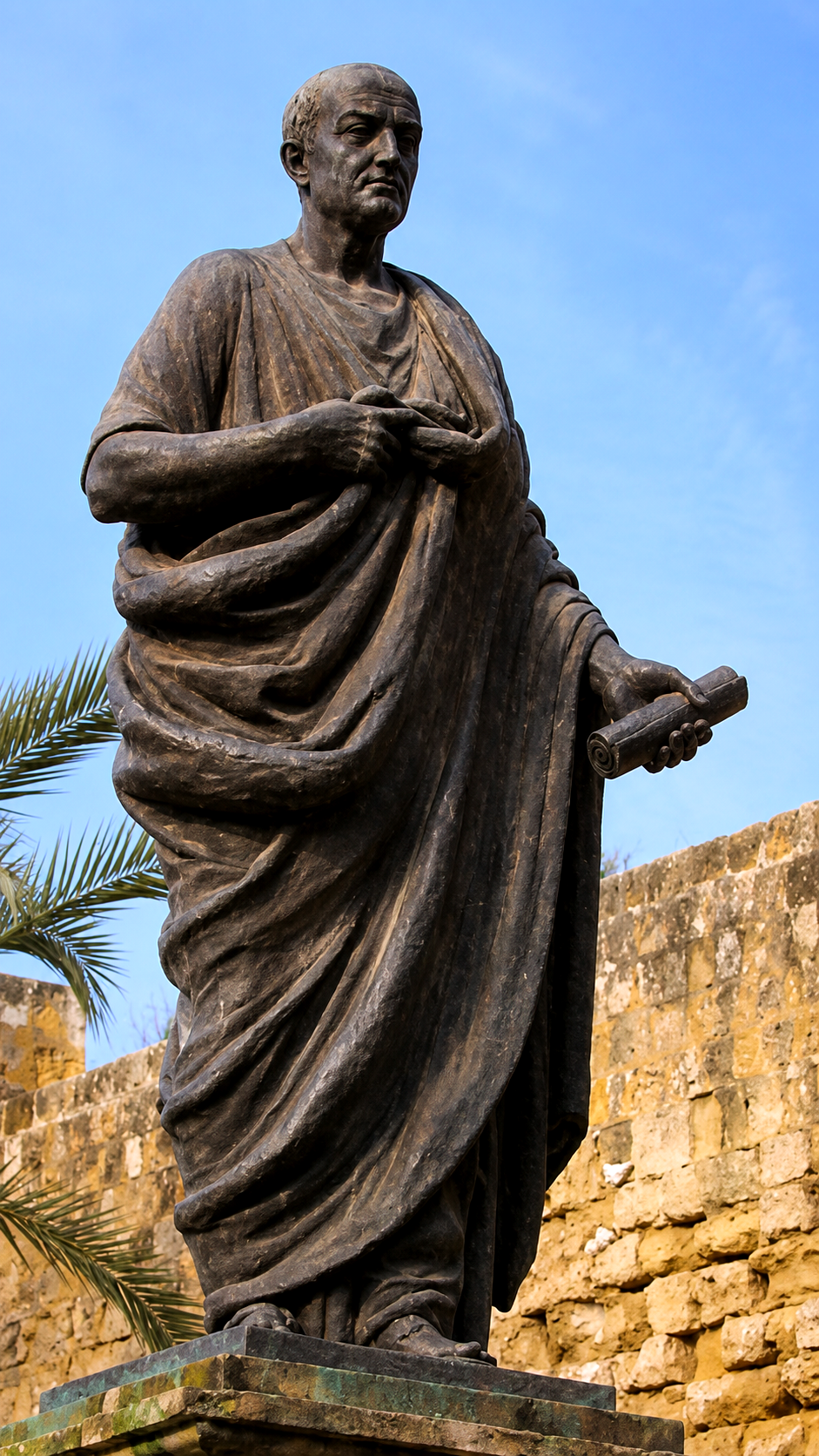 A sculpture of Lucius Annaeus Seneca, by Puerta de Almodóvar in Córdoba, Spain