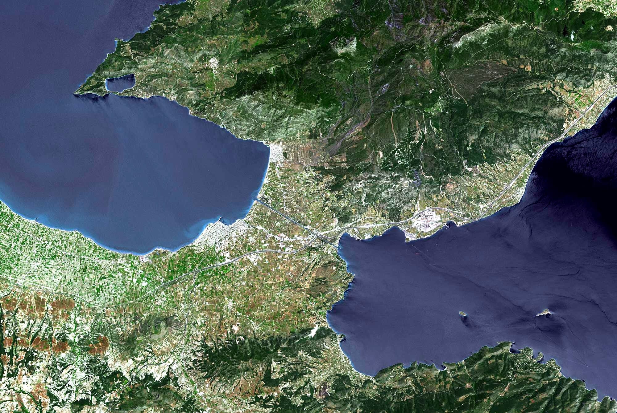 Corinth and its isthmus (Greece). NASA satellite photo