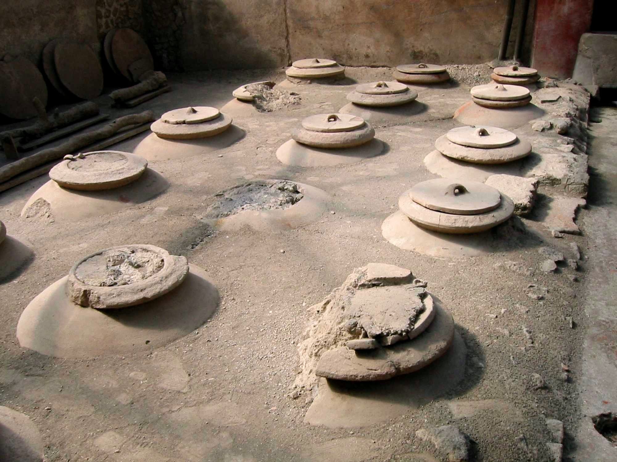 Dolia for storing wine in the ancient roman Villa Rustica in Boscoreale in Italy