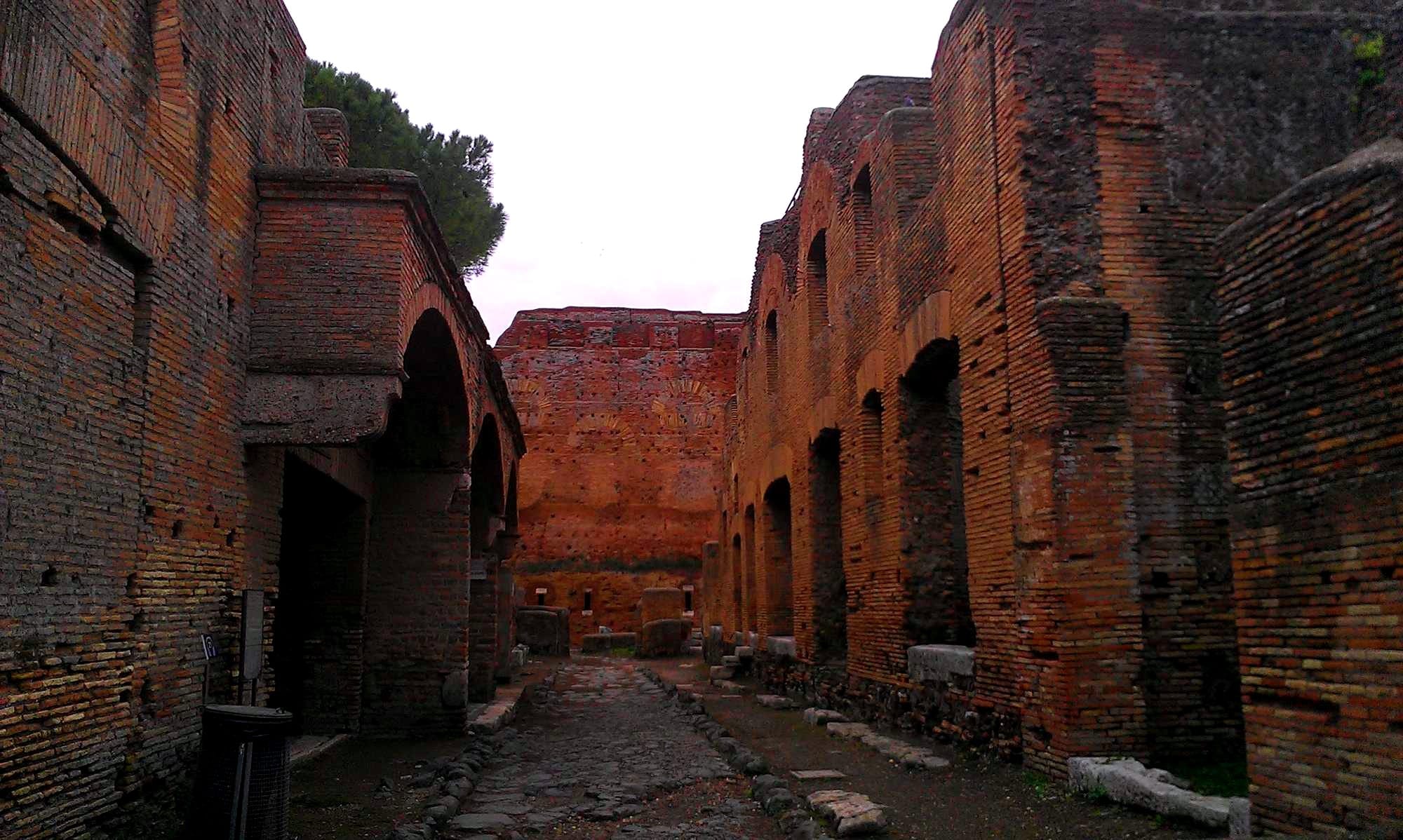 Multistory red brick buildings at Ostia