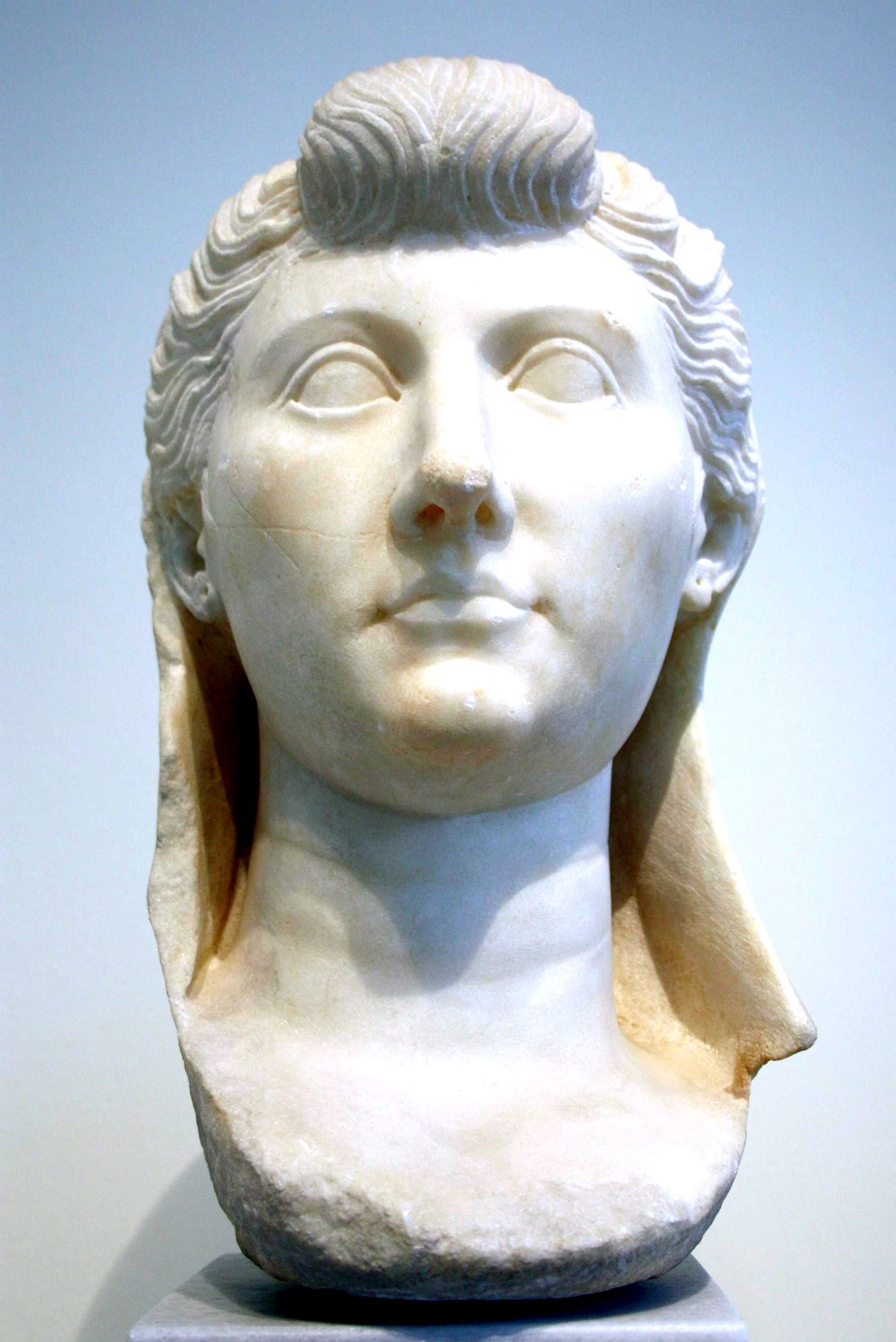 Parian marble bust from Crete of Livia Drusilla, wife to Augustus. Circa 20 B.C. Currently on display in Room 31 of the National Archaeological Museum in Athens
