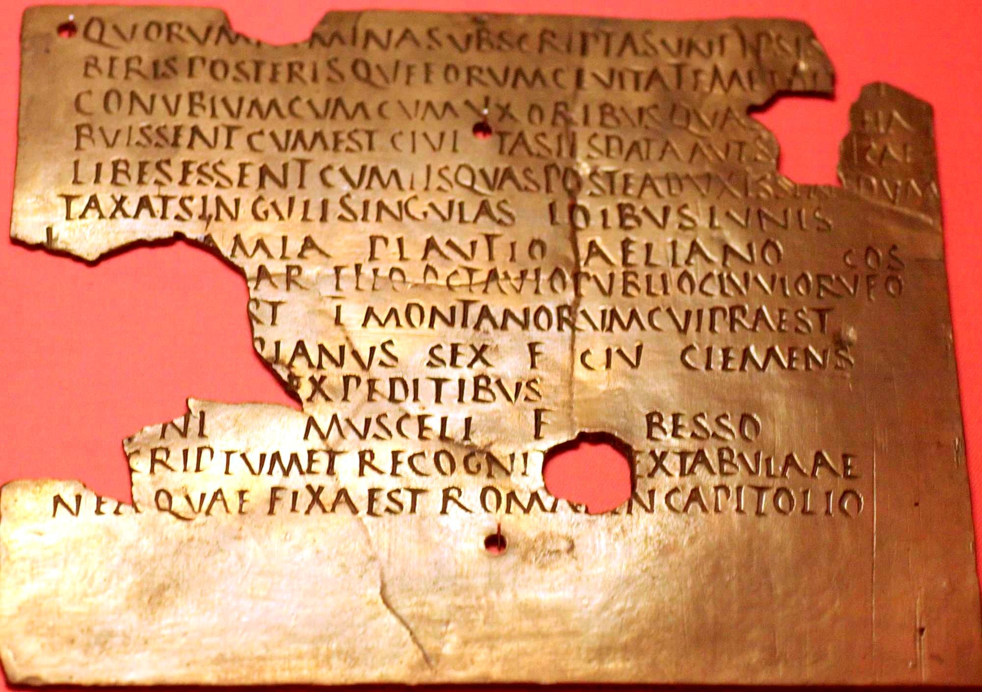 Fragmentary military diploma from Carnuntum; Latin was the language of the military throughout the Empire