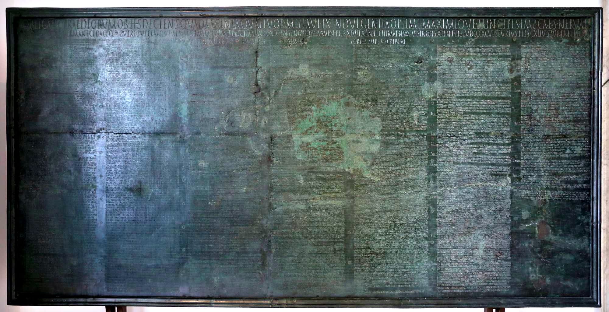 Tabula alimentaria for an imperial mortgage loan, from Veleia, 2nd century