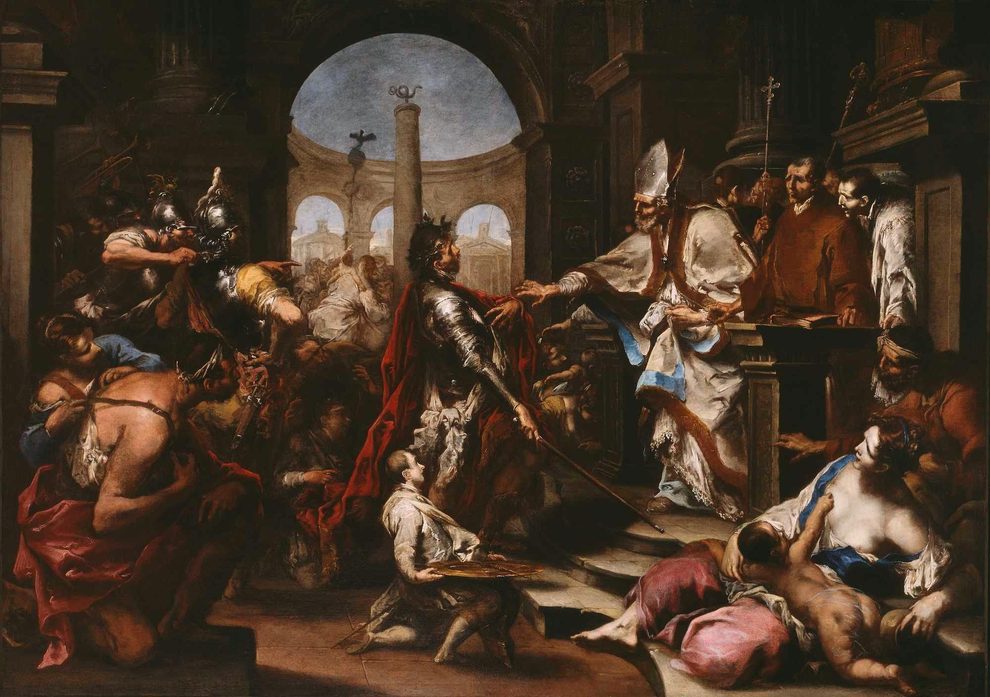 Alessandro Magnasco - Theodosius Repulsed from the Church by Saint Ambrose