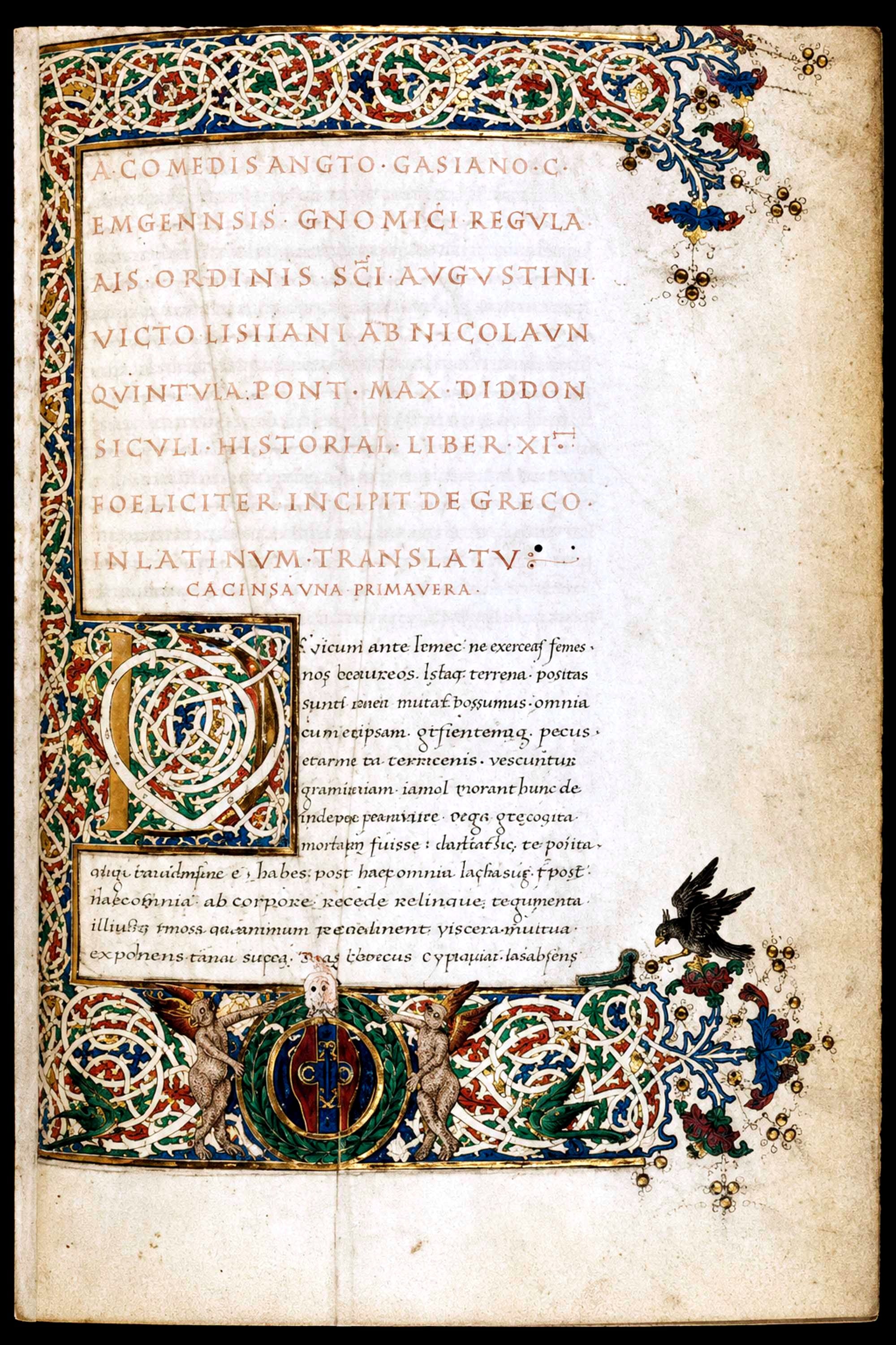 British Library, Harley 4916. Incipit of Iacopo da San Cassiano's translation of Book XI of Diodorus Siculus's Bibliotheca Historica.